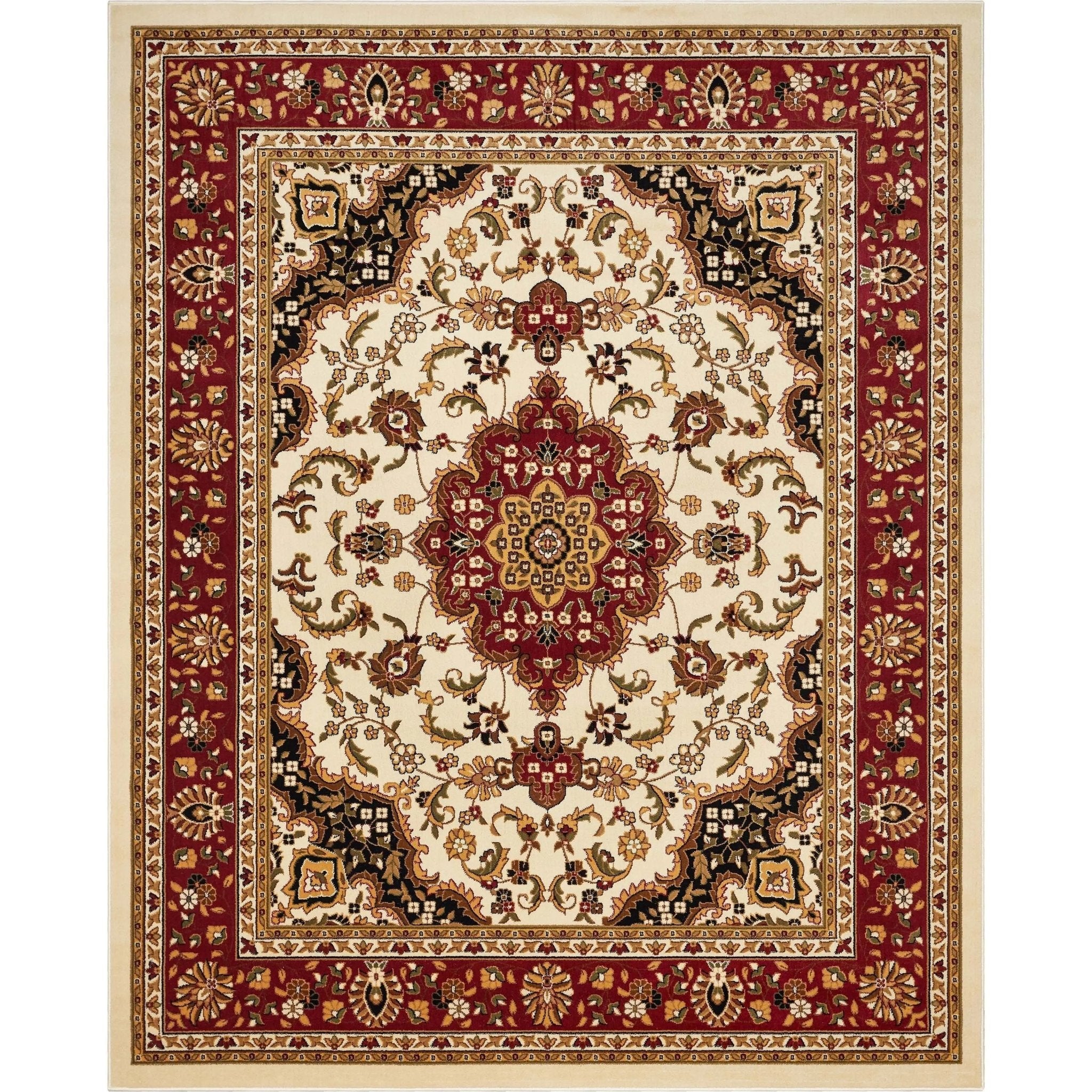 Medallion Kashan Ivory Traditional Rug Well Woven
