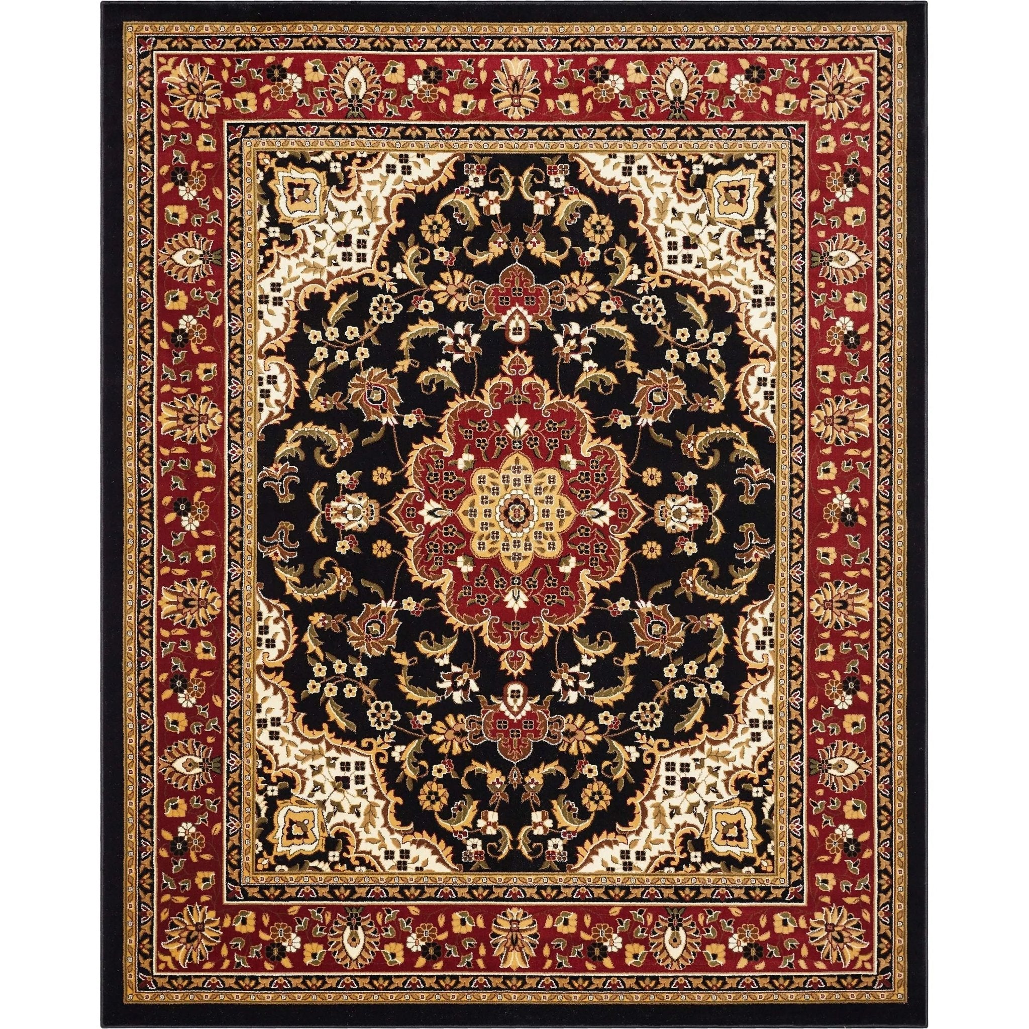 Medallion Kashan Black Traditional Rug Well Woven