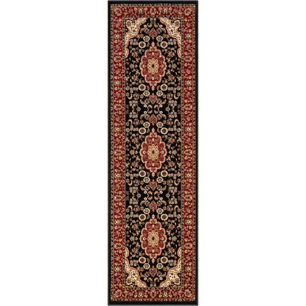Medallion Kashan Black Traditional Rug Well Woven