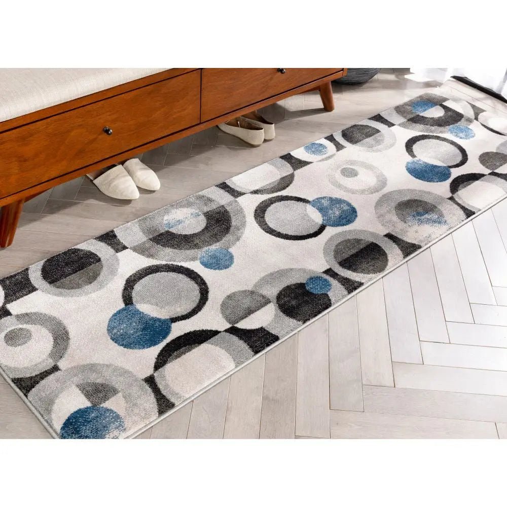 Avi Modern Geometric Grey Blue Rug Well Woven