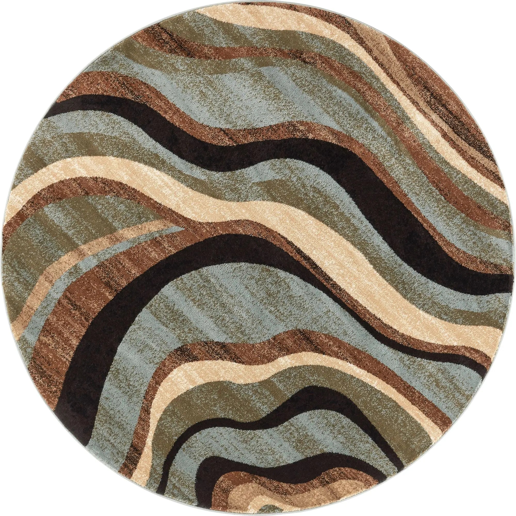 Nirvana Waves Multi Blue Modern 5'3" Round Rug Well Woven