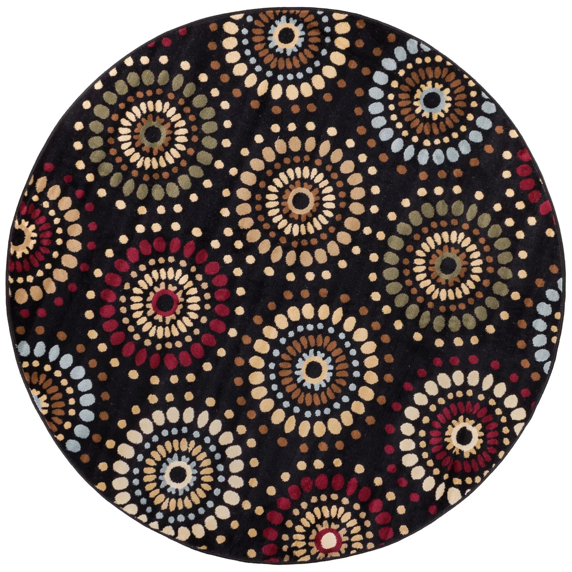 Orchid Fields Black Contemporary 5'3" Round Rug Well Woven
