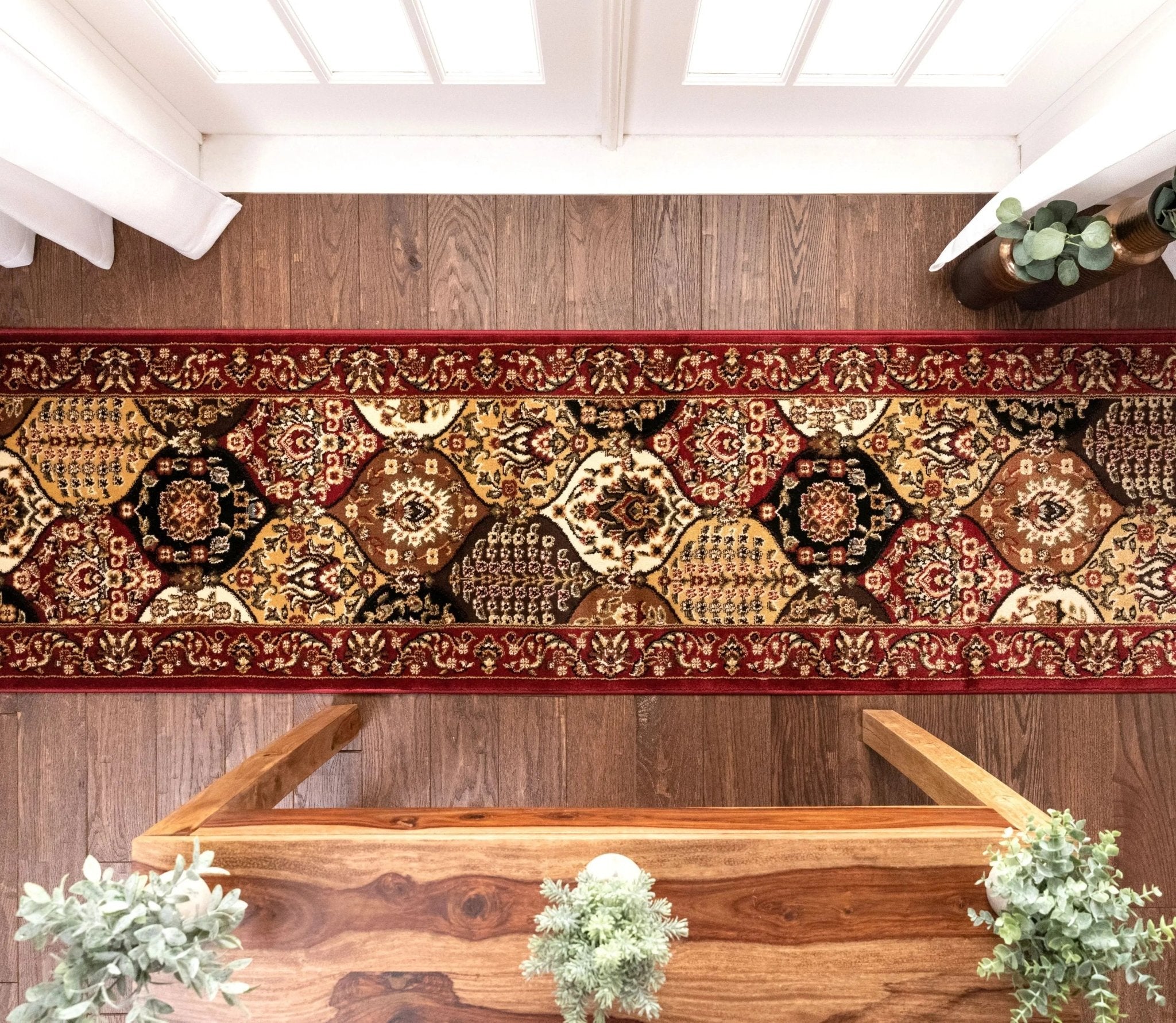 Wentworth Panel Custom Size Runner Traditional Red 27 Inch Wide x Choose Your Length Hallway Runner Rug Well Woven