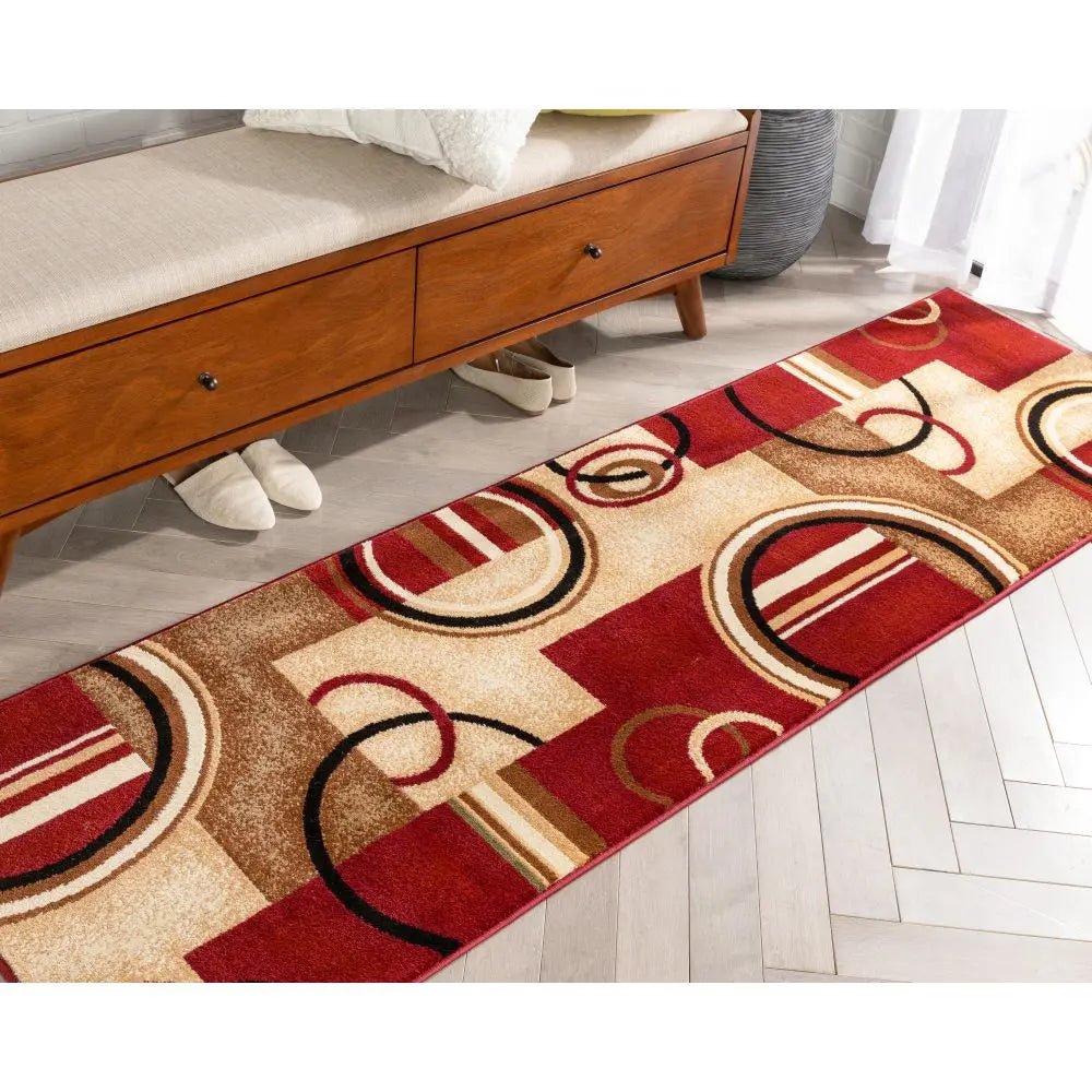 Arcs & Shapes Red Modern Rug Well Woven