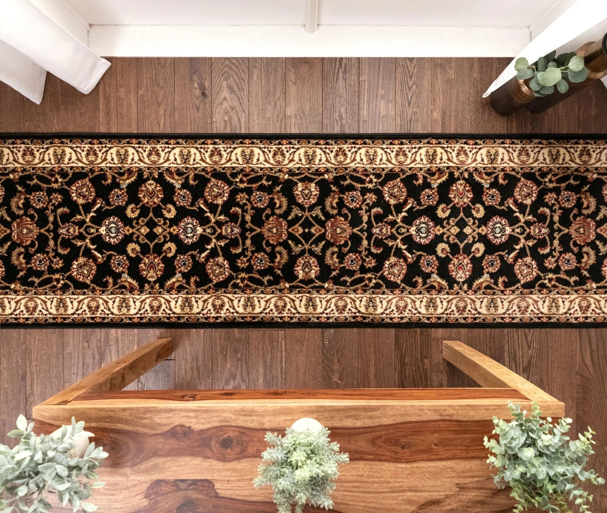 Sarouk Custom Size Runner Traditional Black 27 Inch Wide x Choose Your Length Hallway Runner Rug Well Woven