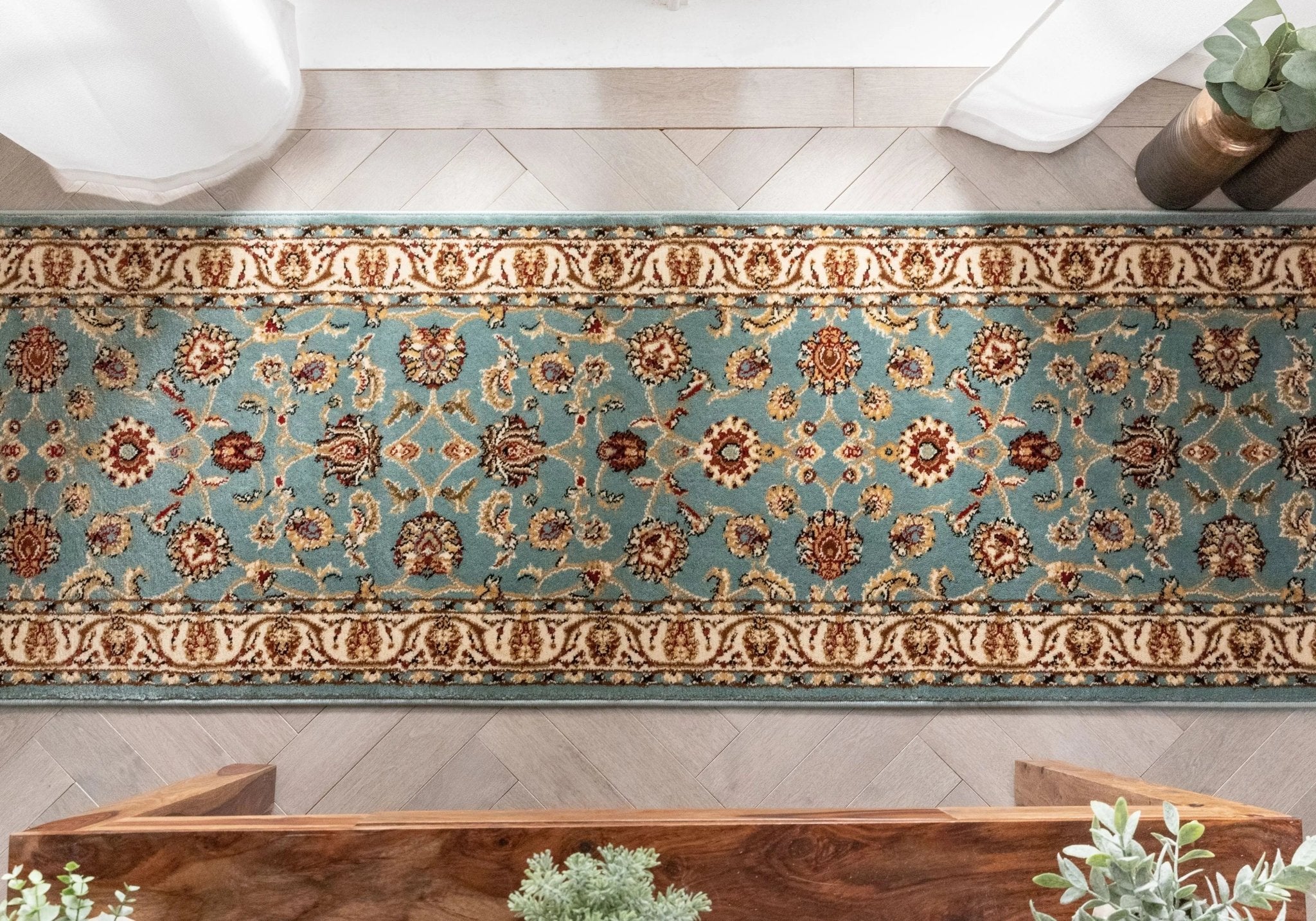 Sarouk Custom Size Runner Traditional Light Blue 27 Inch Wide x Choose Your Length Hallway Runner Rug Well Woven