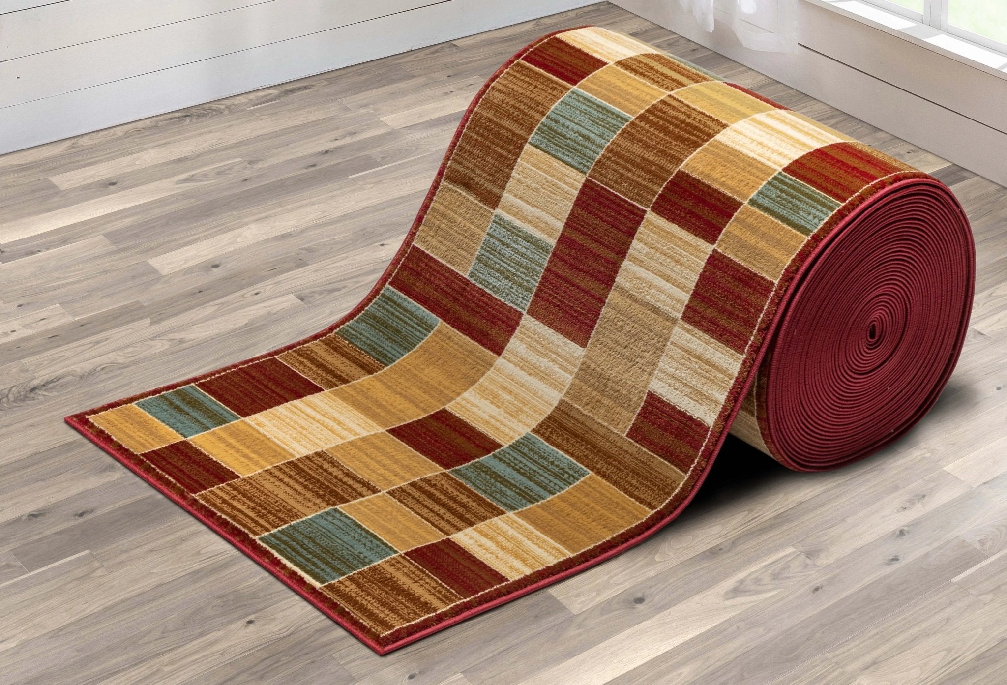 Custom Size Runner Yaren Geometric Modern Red 27 Inch Wide x Choose Your Length Hallway Runner Rug Well Woven