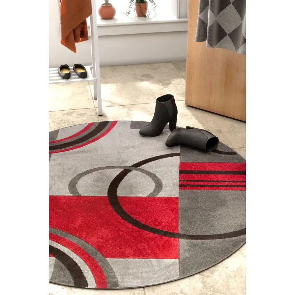 Galaxy Waves Grey Red Modern Geometric Rug Well Woven