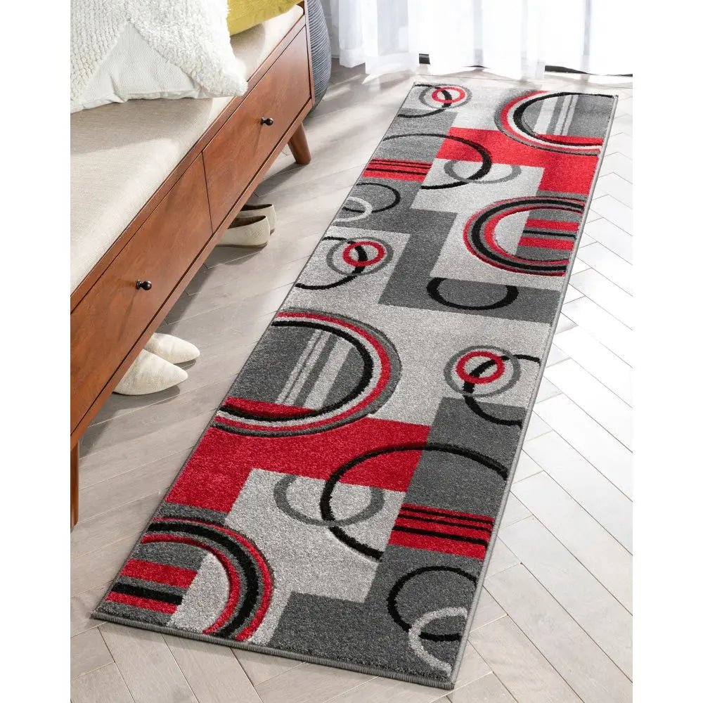 Galaxy Waves Grey Red Modern Geometric Rug Well Woven