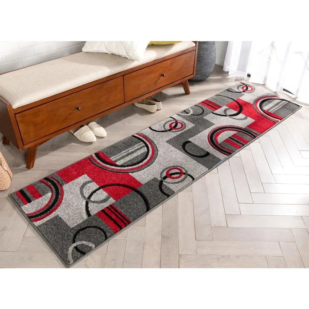Galaxy Waves Grey Red Modern Geometric Rug Well Woven