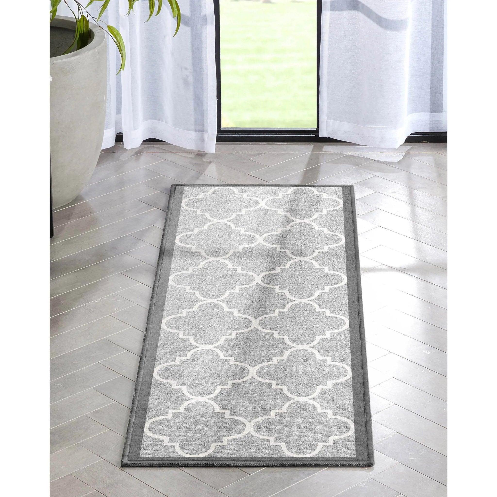 Brooklyn Trellis Grey Modern Flat-Weave Cotton Backing Rug Well Woven