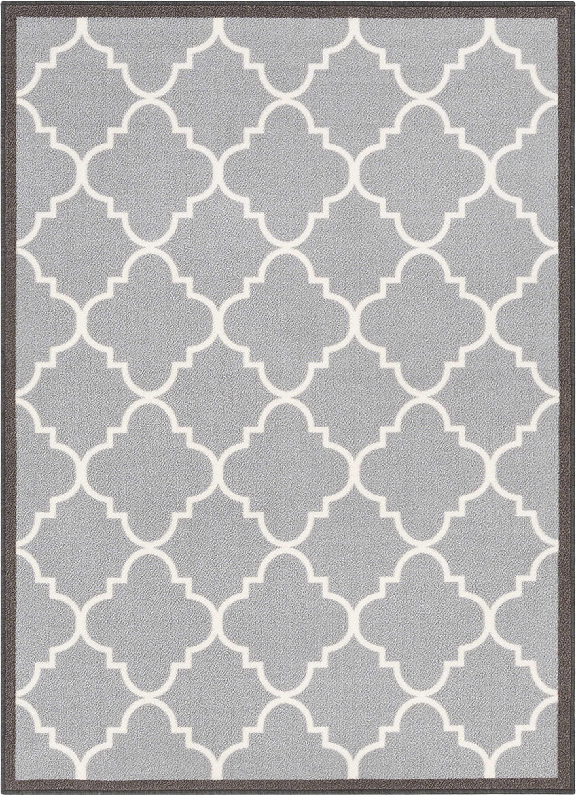 Brooklyn Trellis Grey Modern Non Slip Washable Rug Well Woven