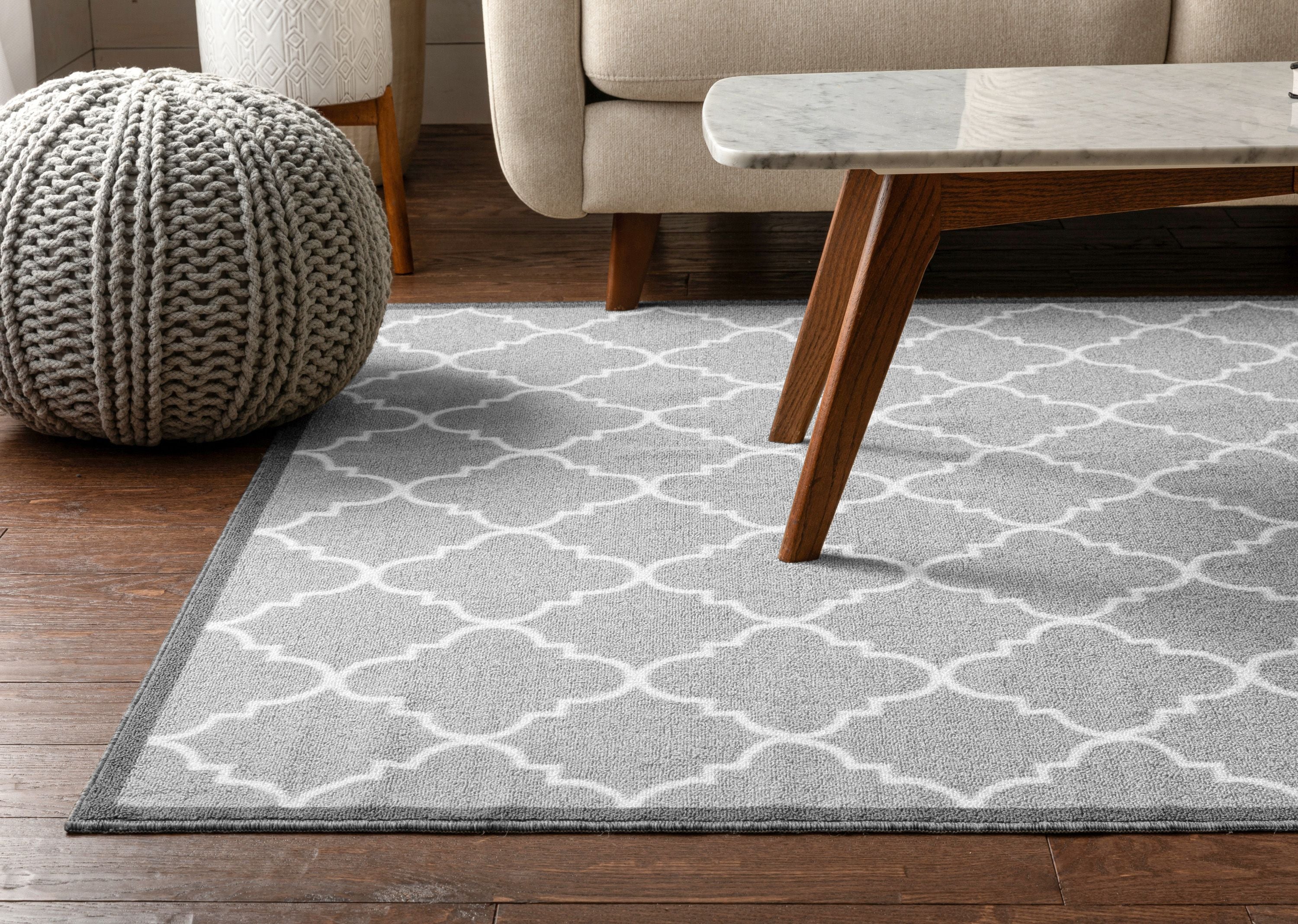 Brooklyn Trellis Grey Modern Non Slip Washable Rug Well Woven