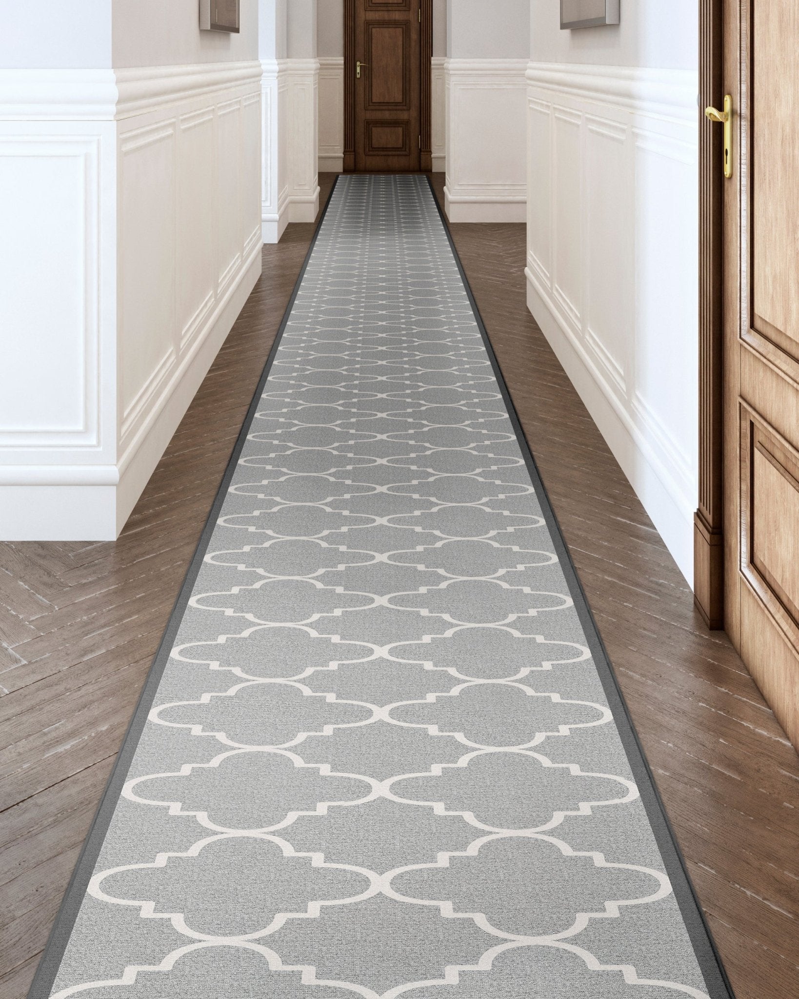 Brooklyn Trellis Grey Custom Size Runner Grey Cotton Backing Choose Your Length Hallway Low Pile Runner Rug Well Woven