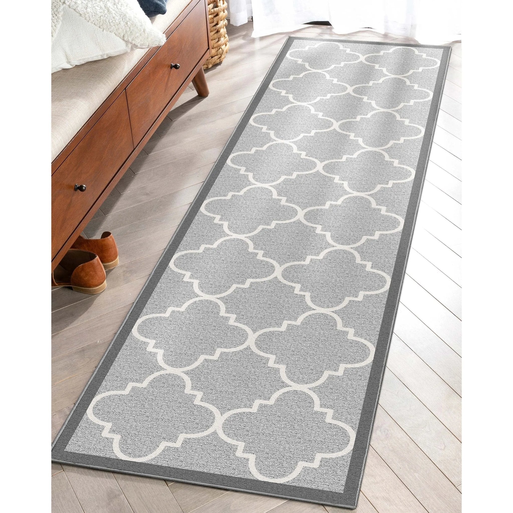 Brooklyn Trellis Grey Modern Flat-Weave Cotton Backing Rug Well Woven