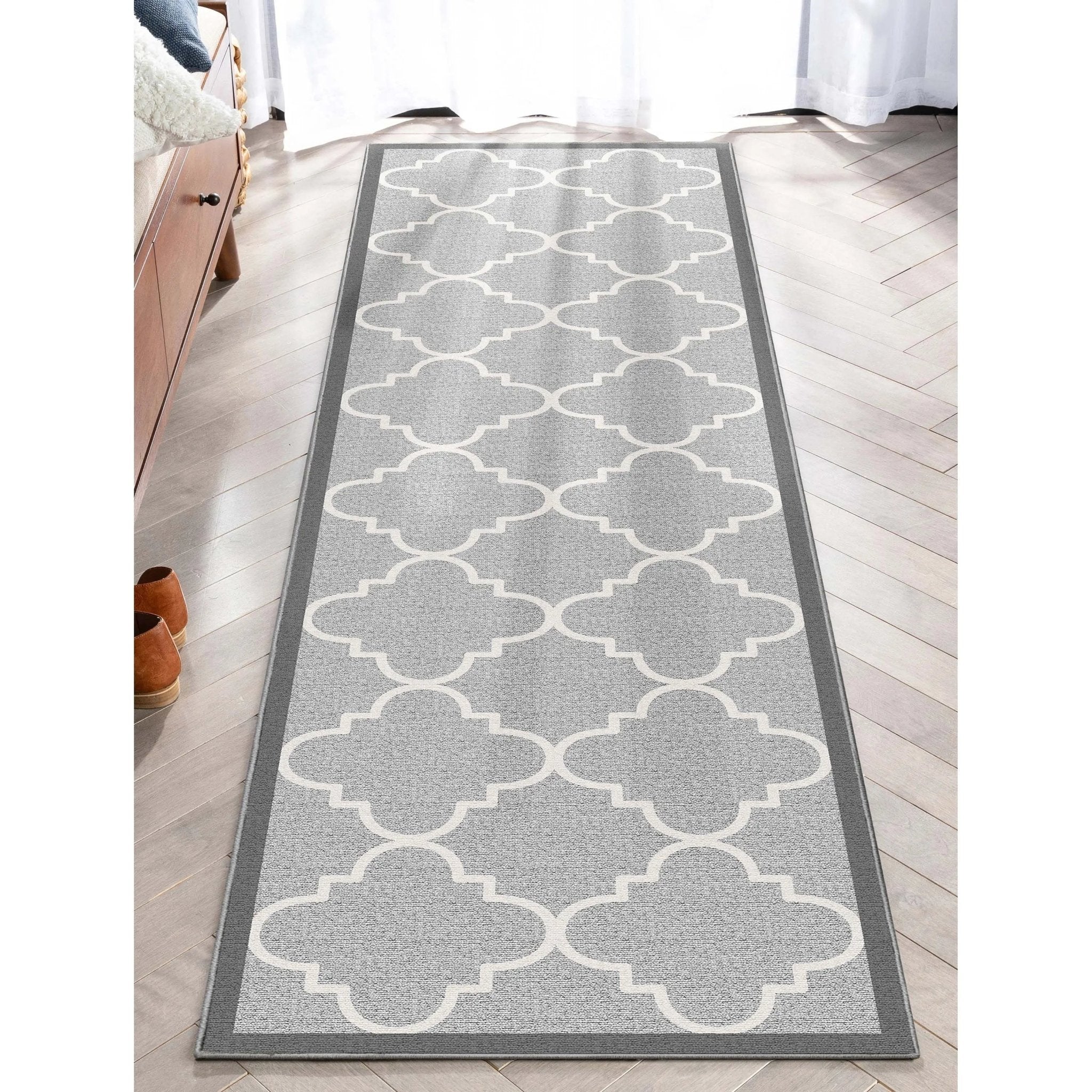 Brooklyn Trellis Grey Modern Flat-Weave Cotton Backing Rug Well Woven