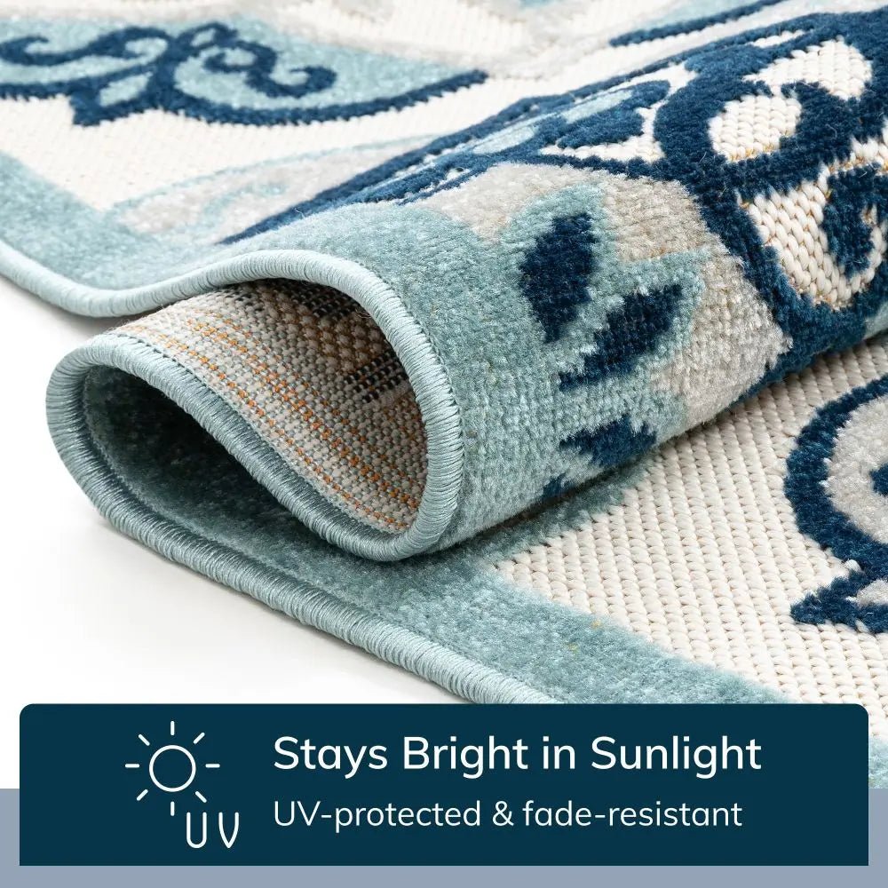 Cabo Bold Floral Blue Indoor/Outdoor High-Low Rug Well Woven