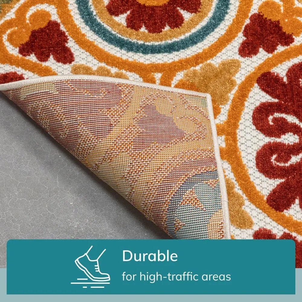 Audun Modern Geometric Indoor/Outdoor Red High-Low Rug Well Woven