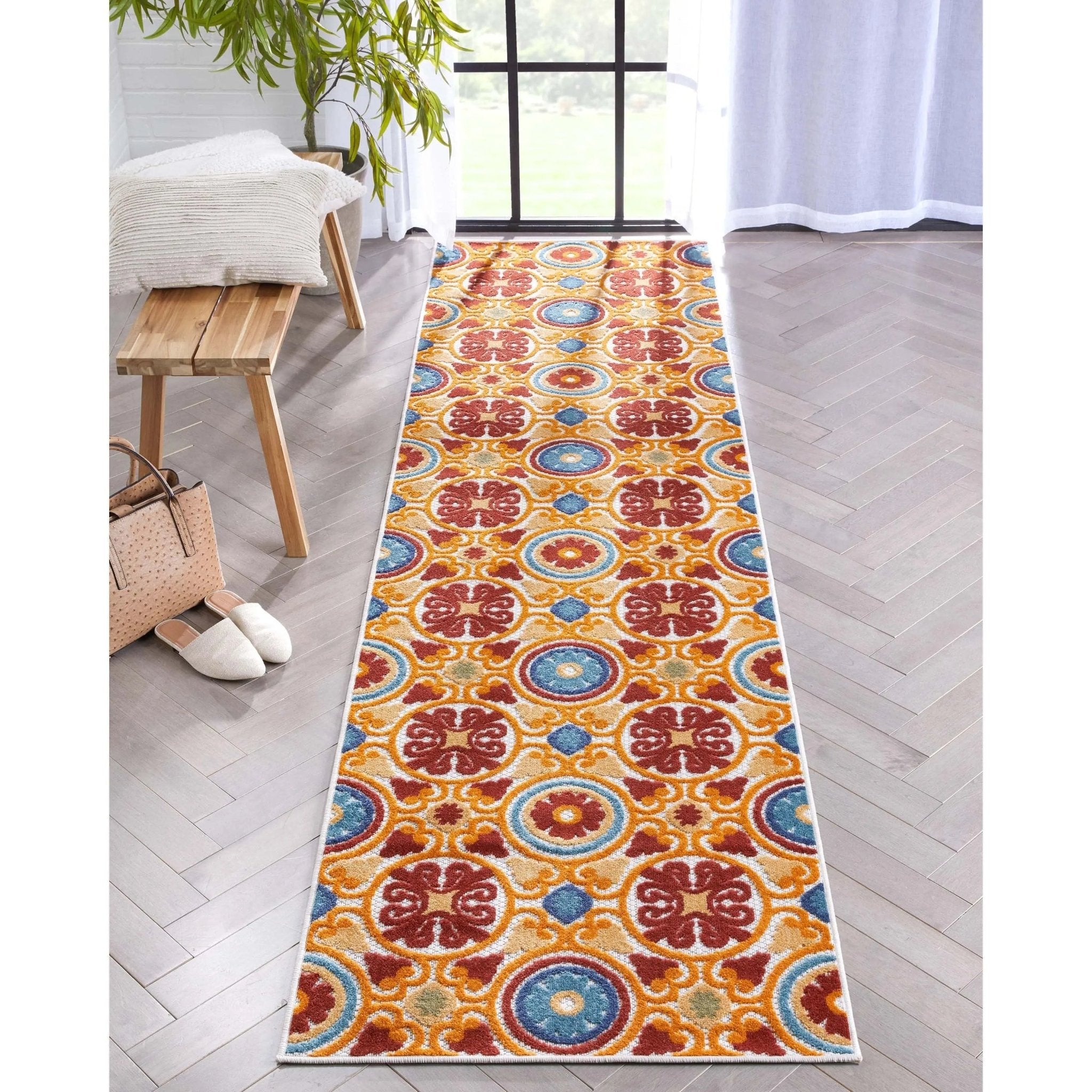 Audun Modern Geometric Indoor/Outdoor Red High-Low Rug Well Woven