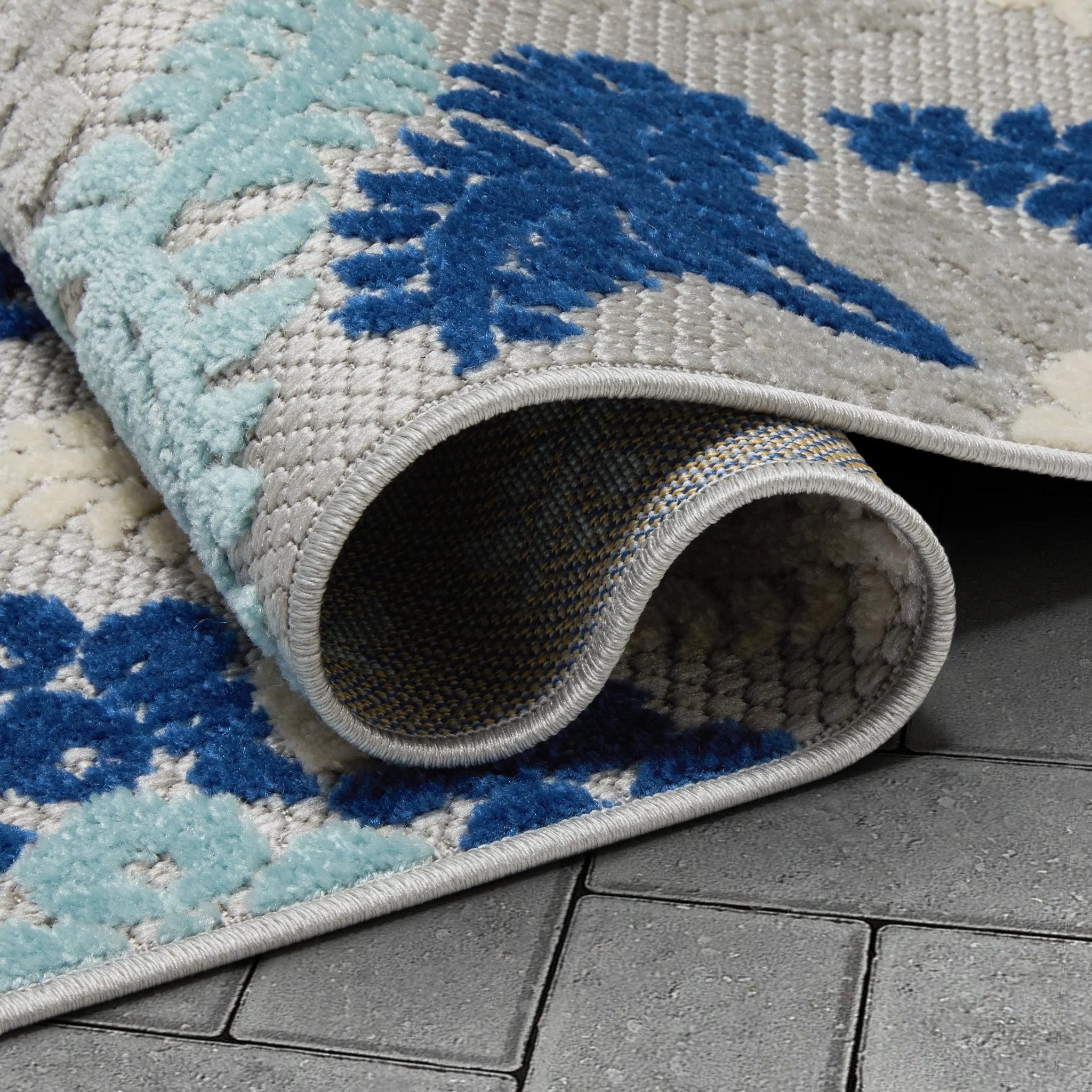 Loewy Modern Geometric Indoor/Outdoor Blue High-Low Rug Well Woven