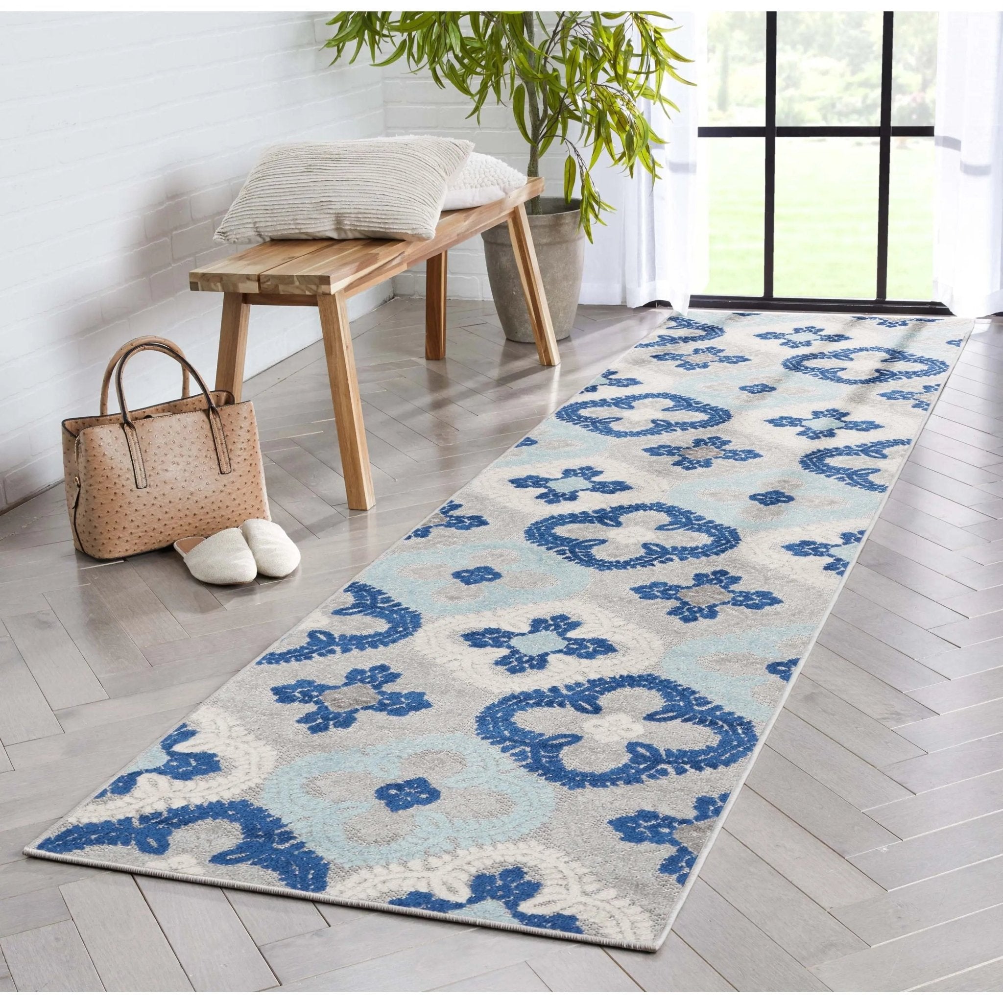 Loewy Modern Geometric Indoor/Outdoor Blue High-Low Rug Well Woven
