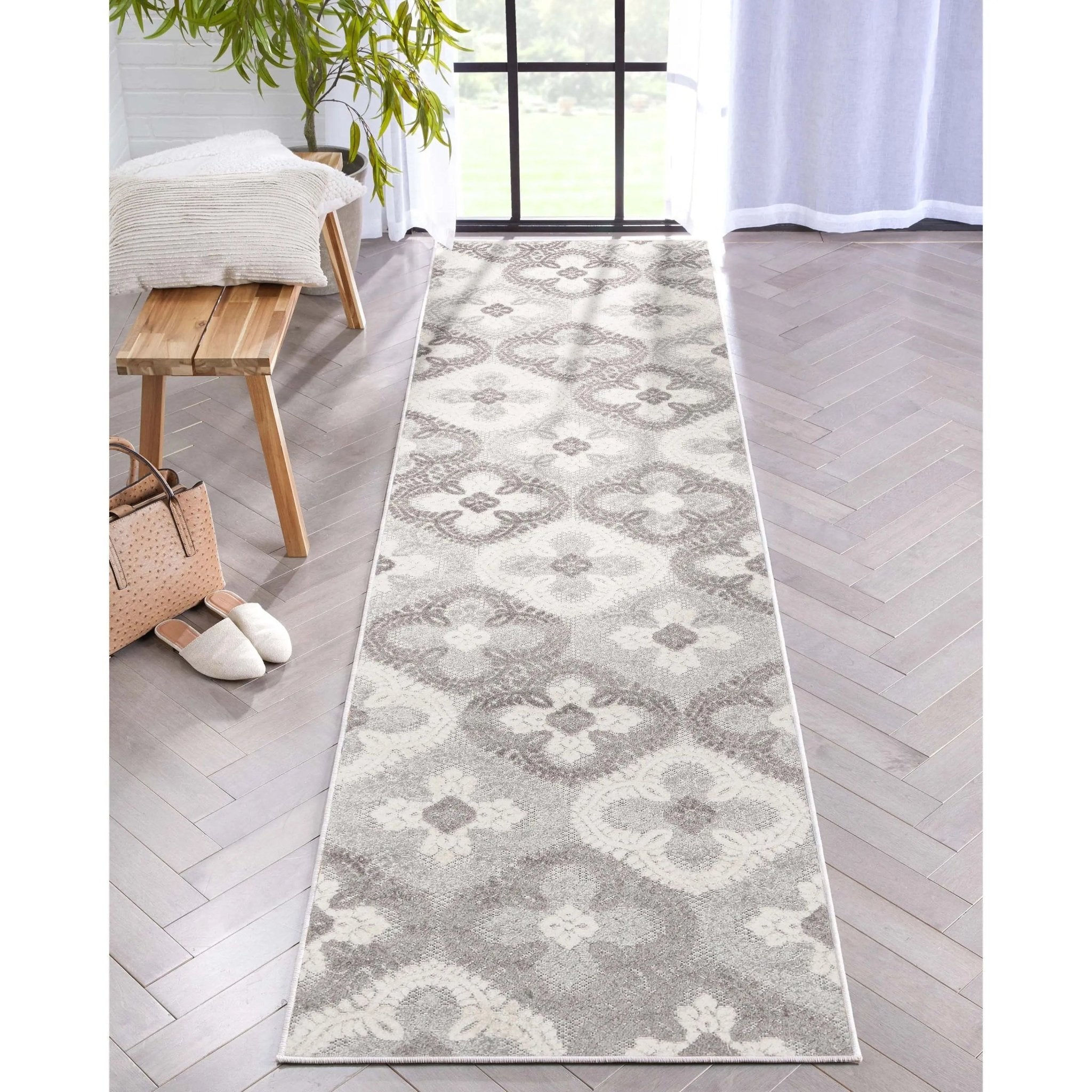 Loewy Modern Geometric Indoor/Outdoor Grey High-Low Rug Well Woven