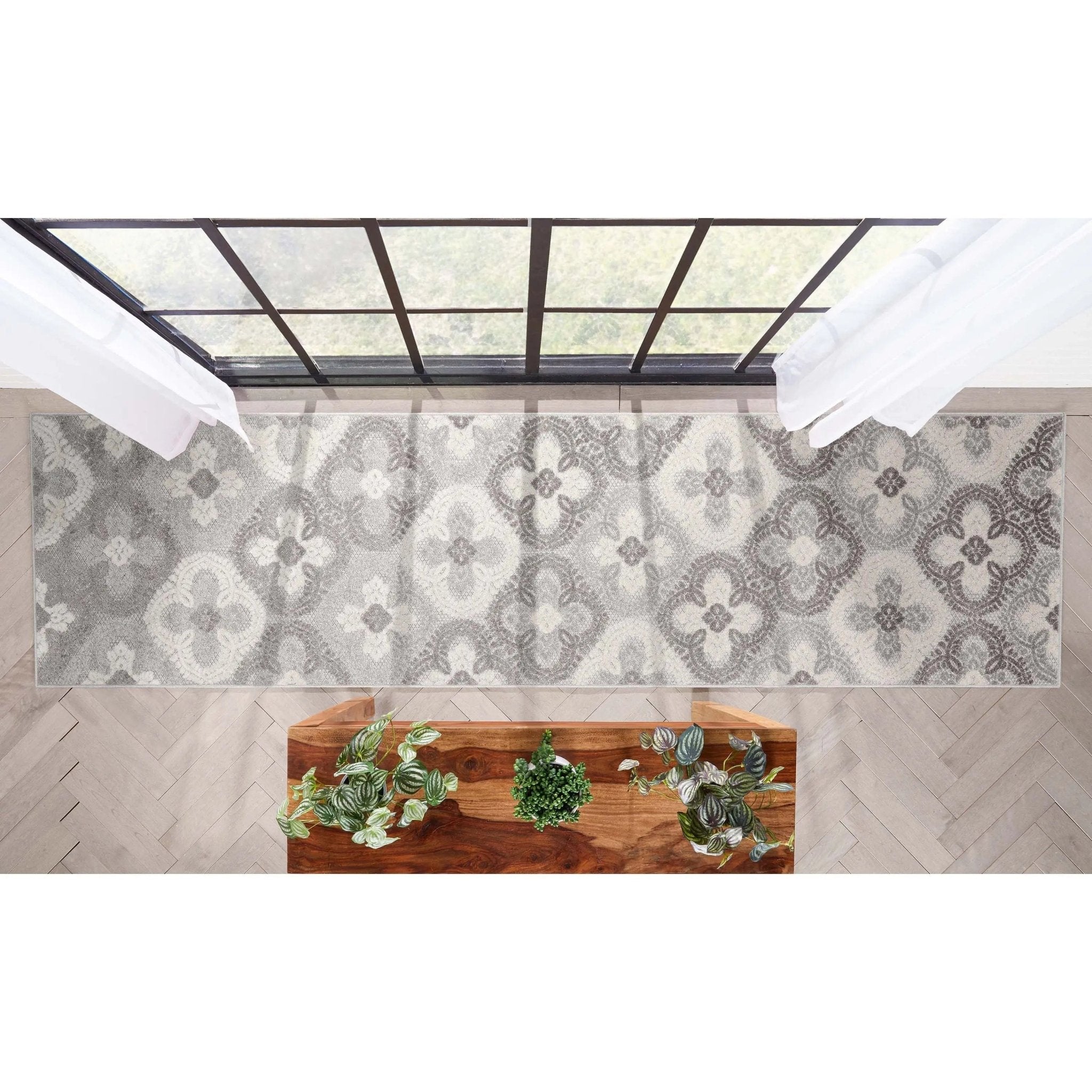 Loewy Modern Geometric Indoor/Outdoor Grey High-Low Rug Well Woven