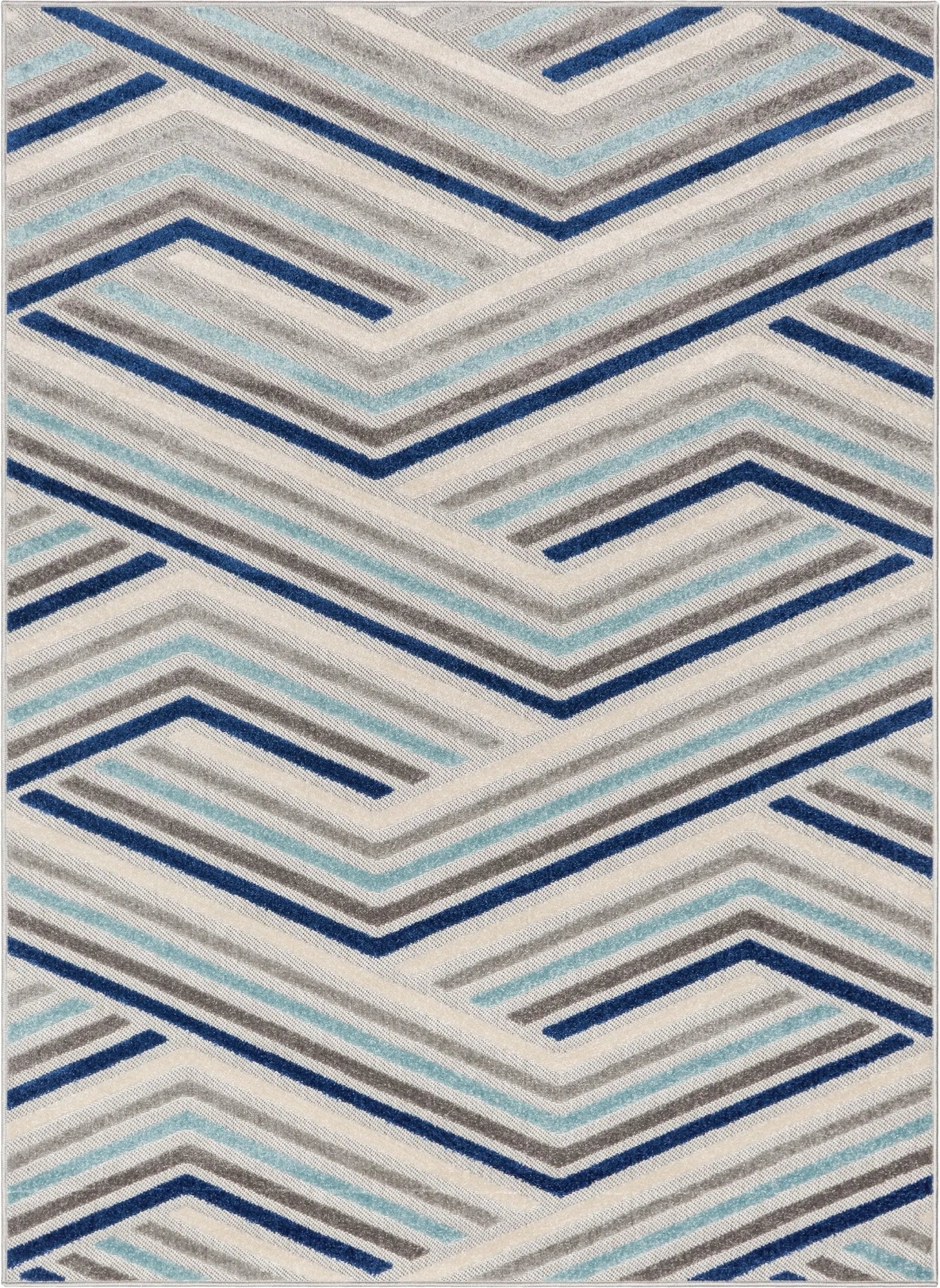 Neema Modern Chevron Striped Indoor/Outdoor Grey Blue High-Low Rug Well Woven