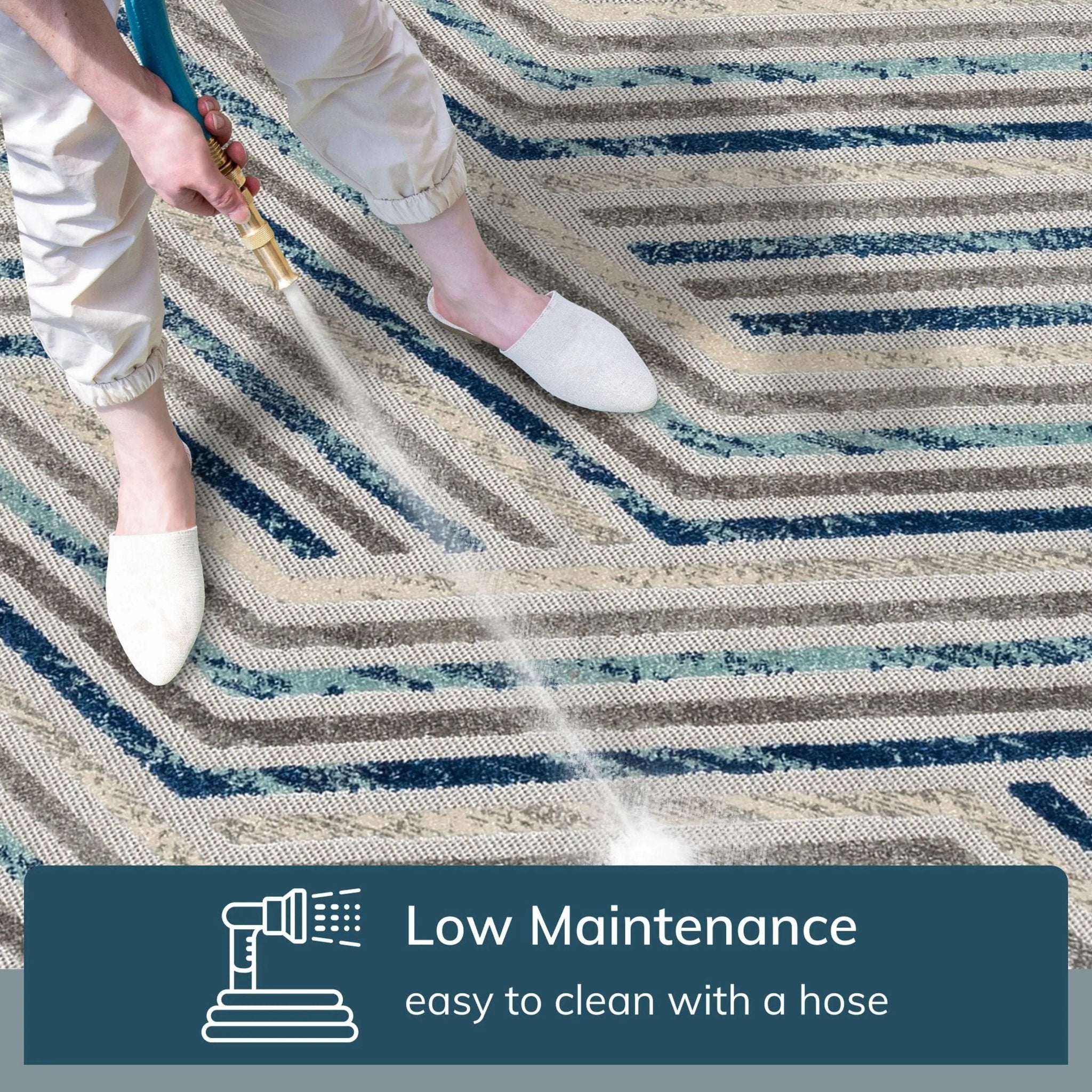 Neema Modern Chevron Striped Indoor/Outdoor Grey Blue High-Low Rug Well Woven