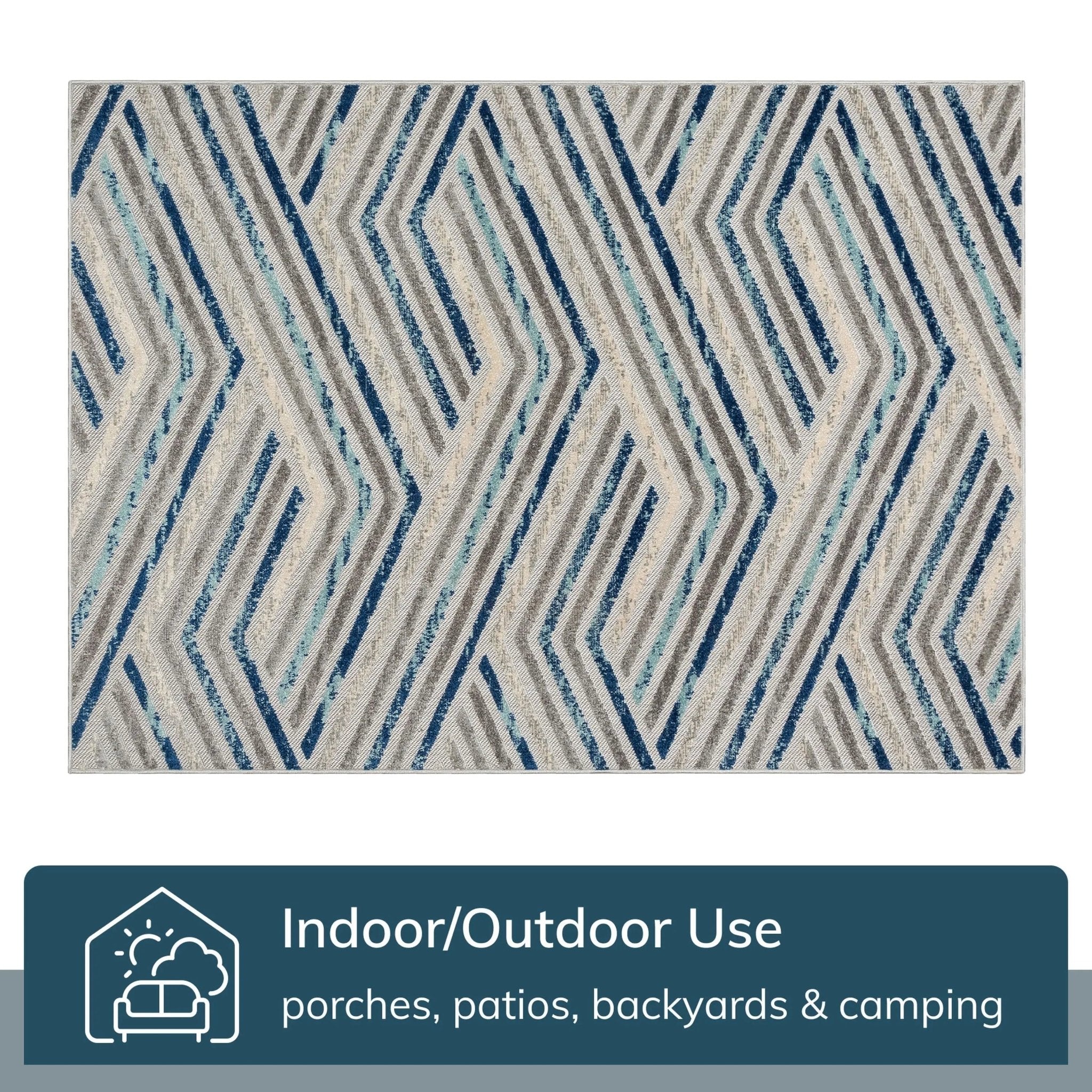Neema Modern Chevron Striped Indoor/Outdoor Grey Blue High-Low Rug Well Woven