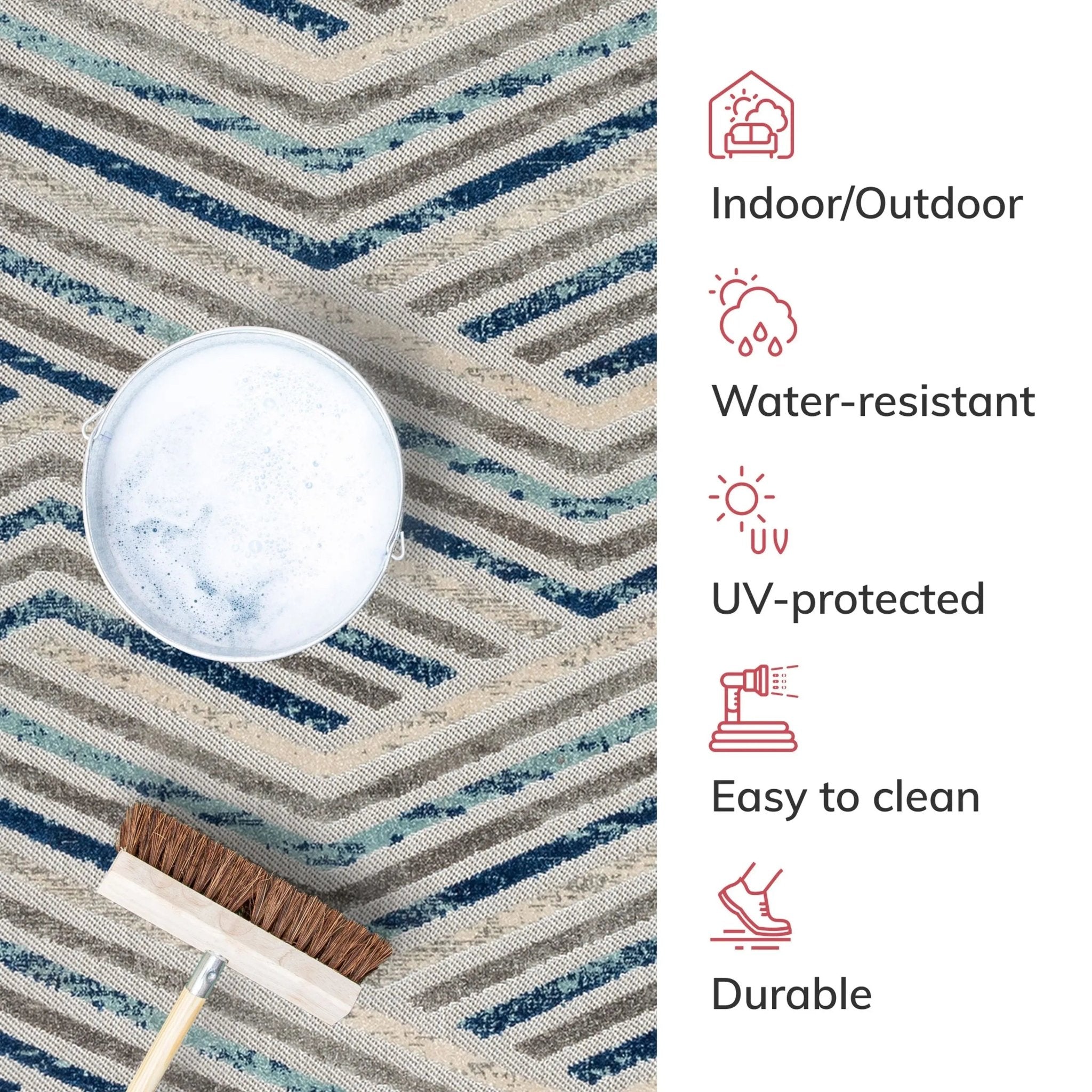 Neema Modern Chevron Striped Indoor/Outdoor Grey Blue High-Low Rug Well Woven