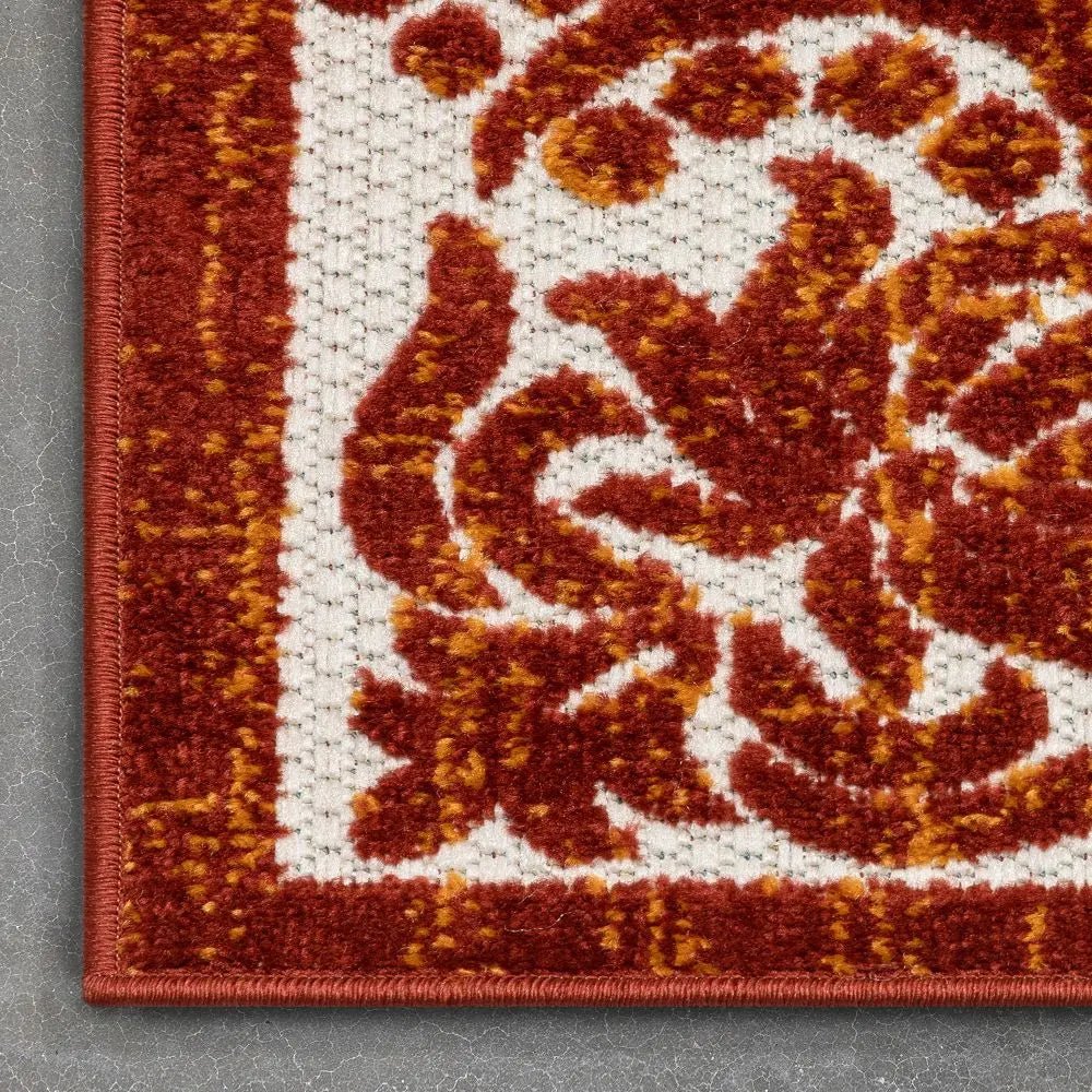 Arid Modern Medallion Persian Indoor/Outdoor Terracotta High-Low Rug Well Woven