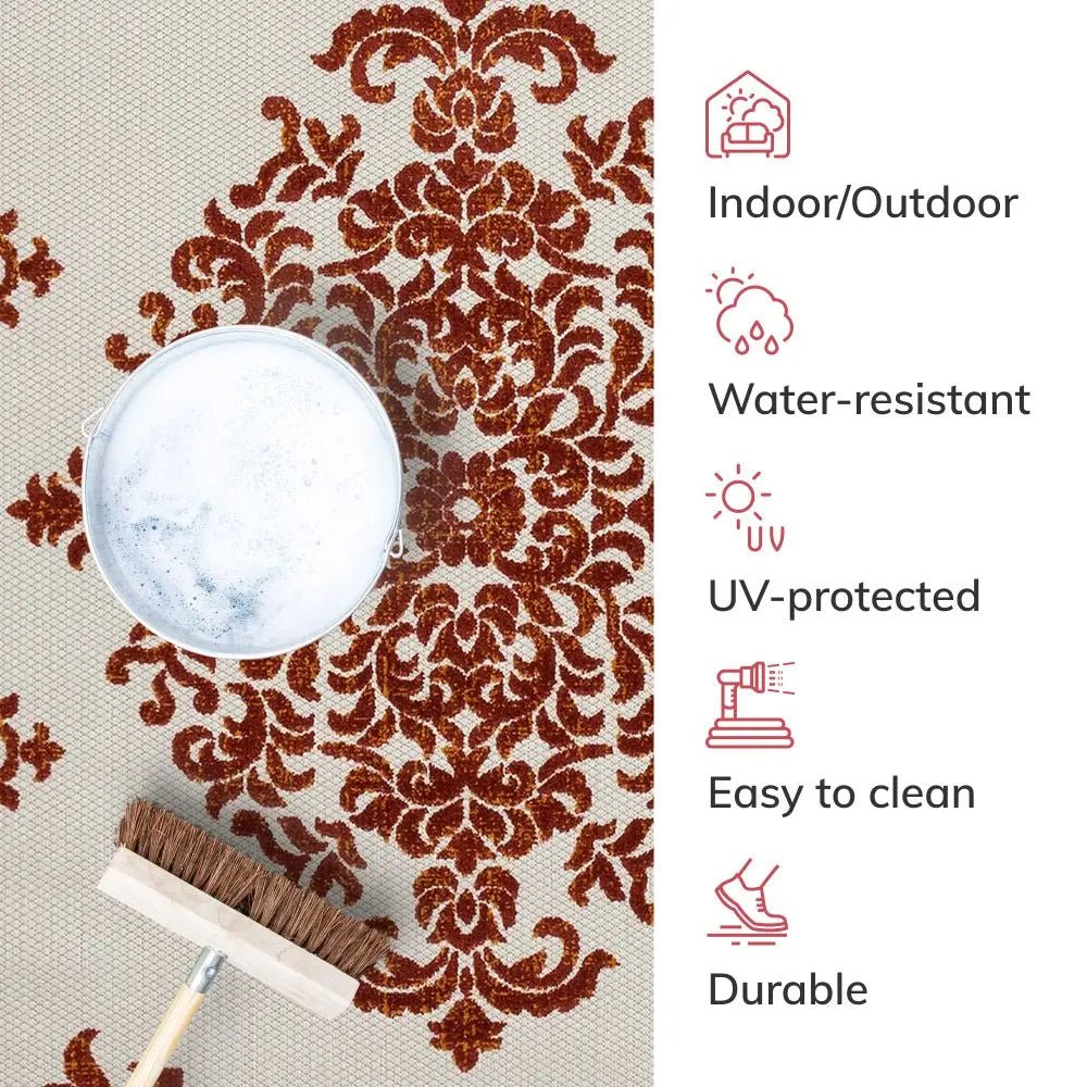 Arid Modern Medallion Persian Indoor/Outdoor Terracotta High-Low Rug Well Woven