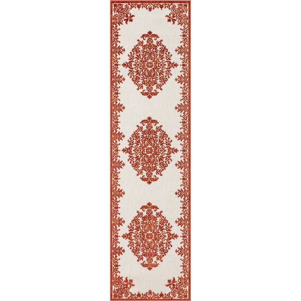 Arid Modern Medallion Persian Indoor/Outdoor Terracotta High-Low Rug Well Woven