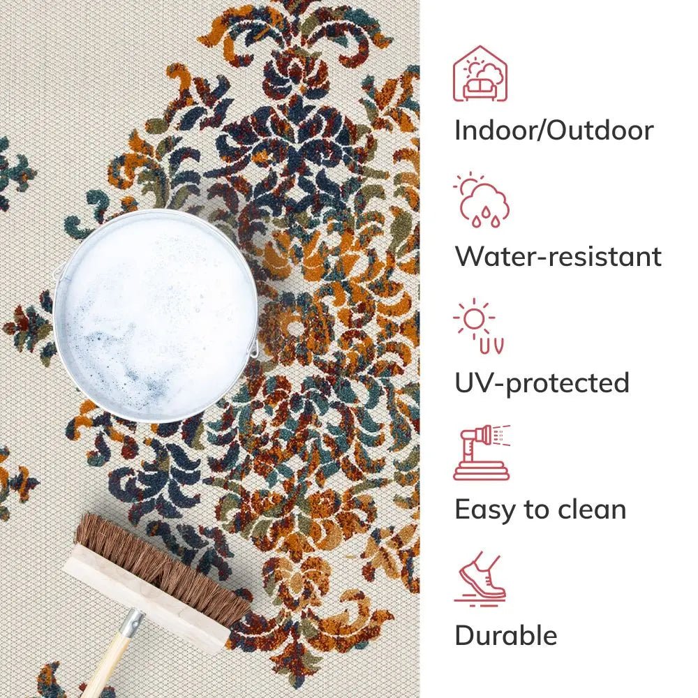 Arid Modern Medallion Persian Indoor/Outdoor Ivory High-Low Rug Well Woven