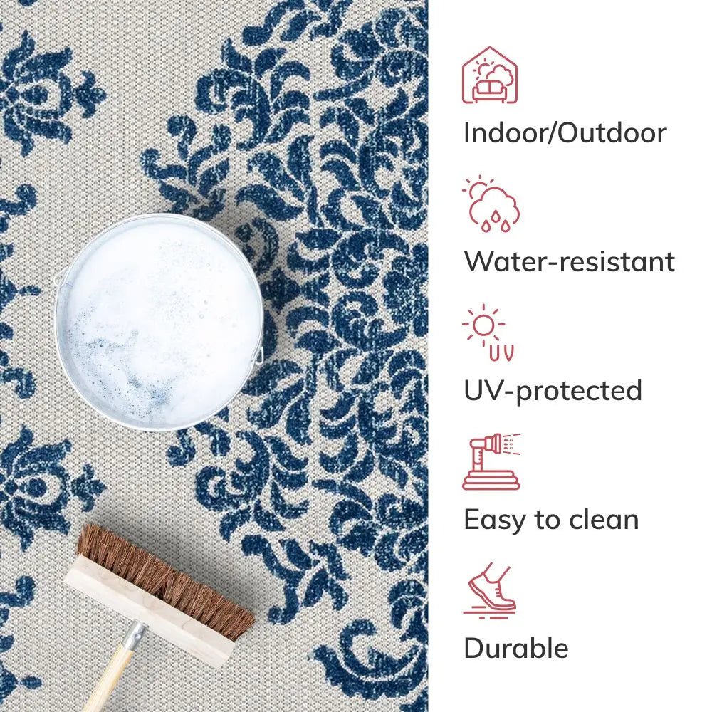 Arid Modern Medallion Persian Indoor/Outdoor Blue High-Low Rug Well Woven