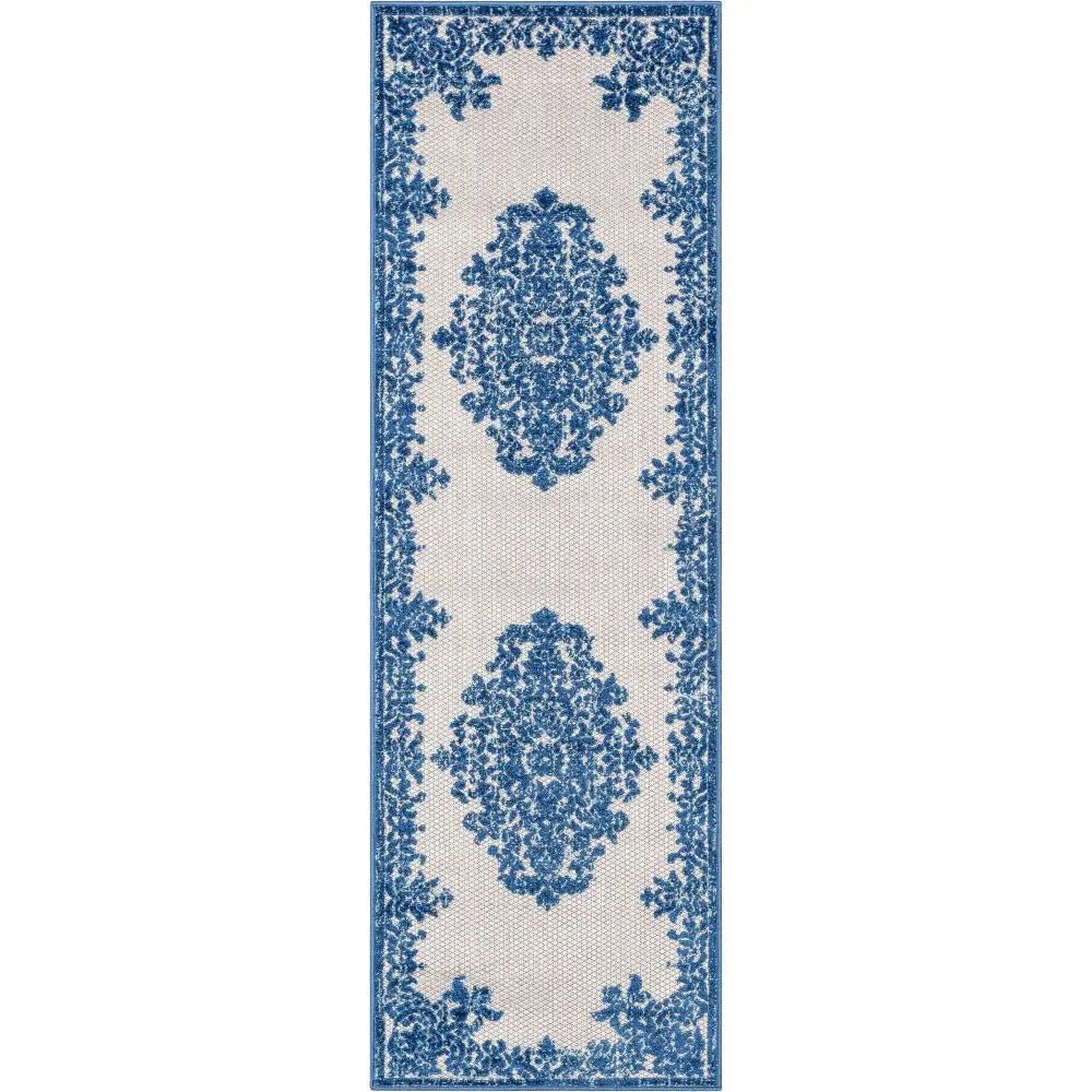 Arid Modern Medallion Persian Indoor/Outdoor Blue High-Low Rug Well Woven