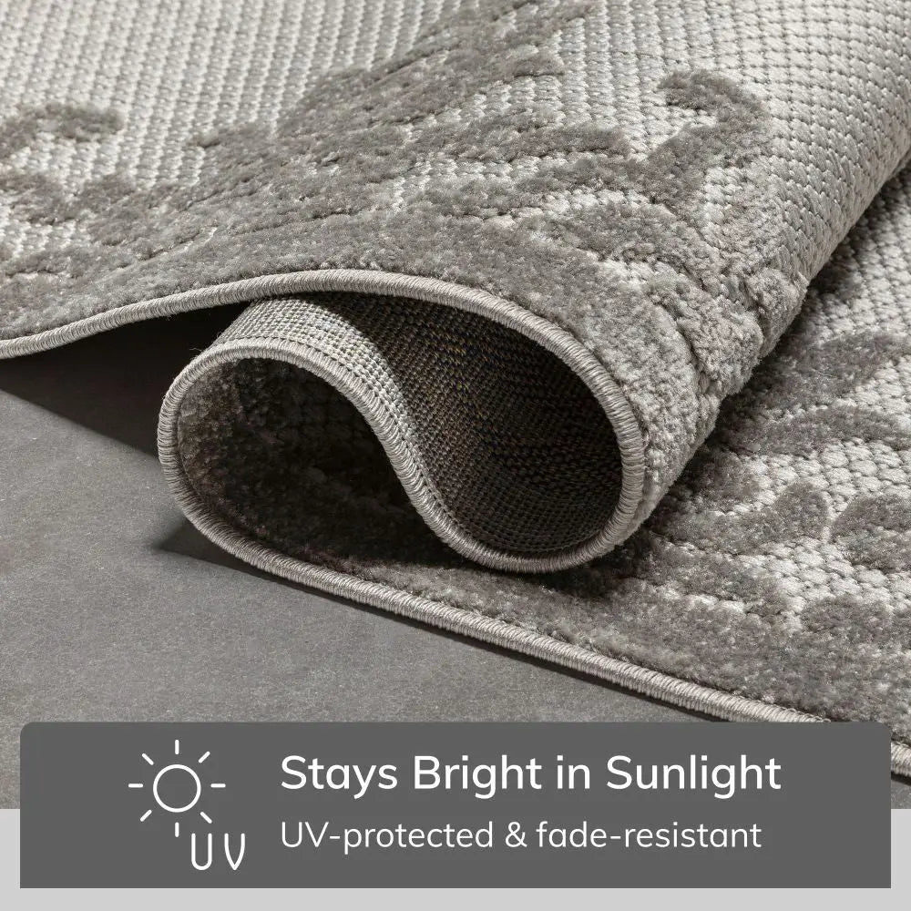 Arid Modern Medallion Persian Indoor/Outdoor Grey High-Low Rug Well Woven