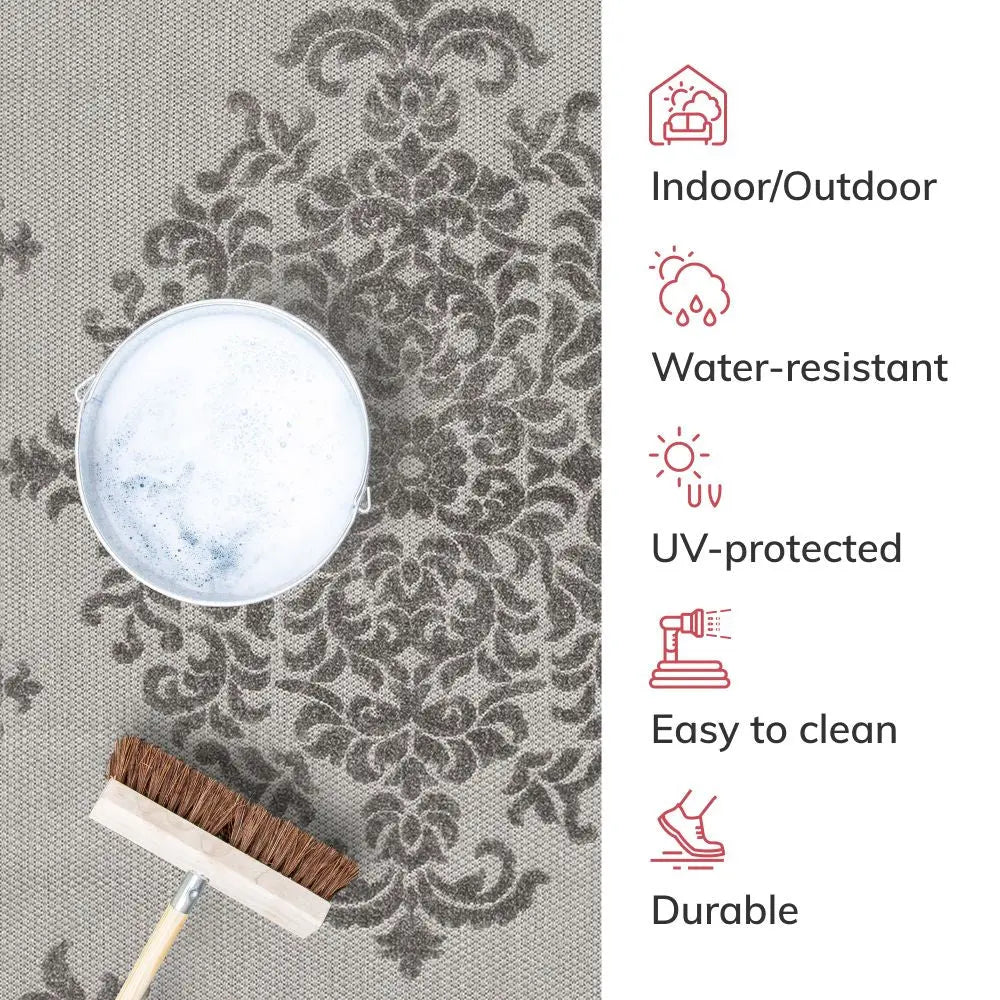 Arid Modern Medallion Persian Indoor/Outdoor Grey High-Low Rug Well Woven