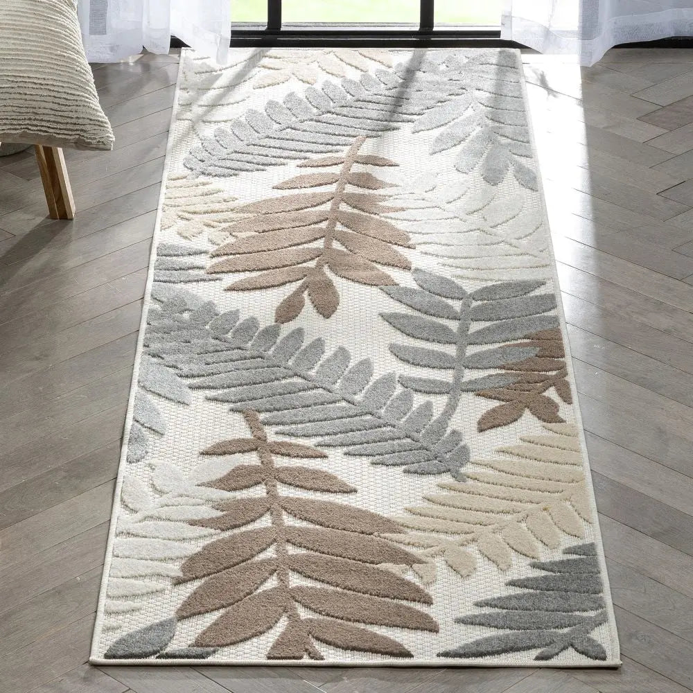 Mariah Modern Floral Indoor/Outdoor Ivory High-Low Rug Well Woven