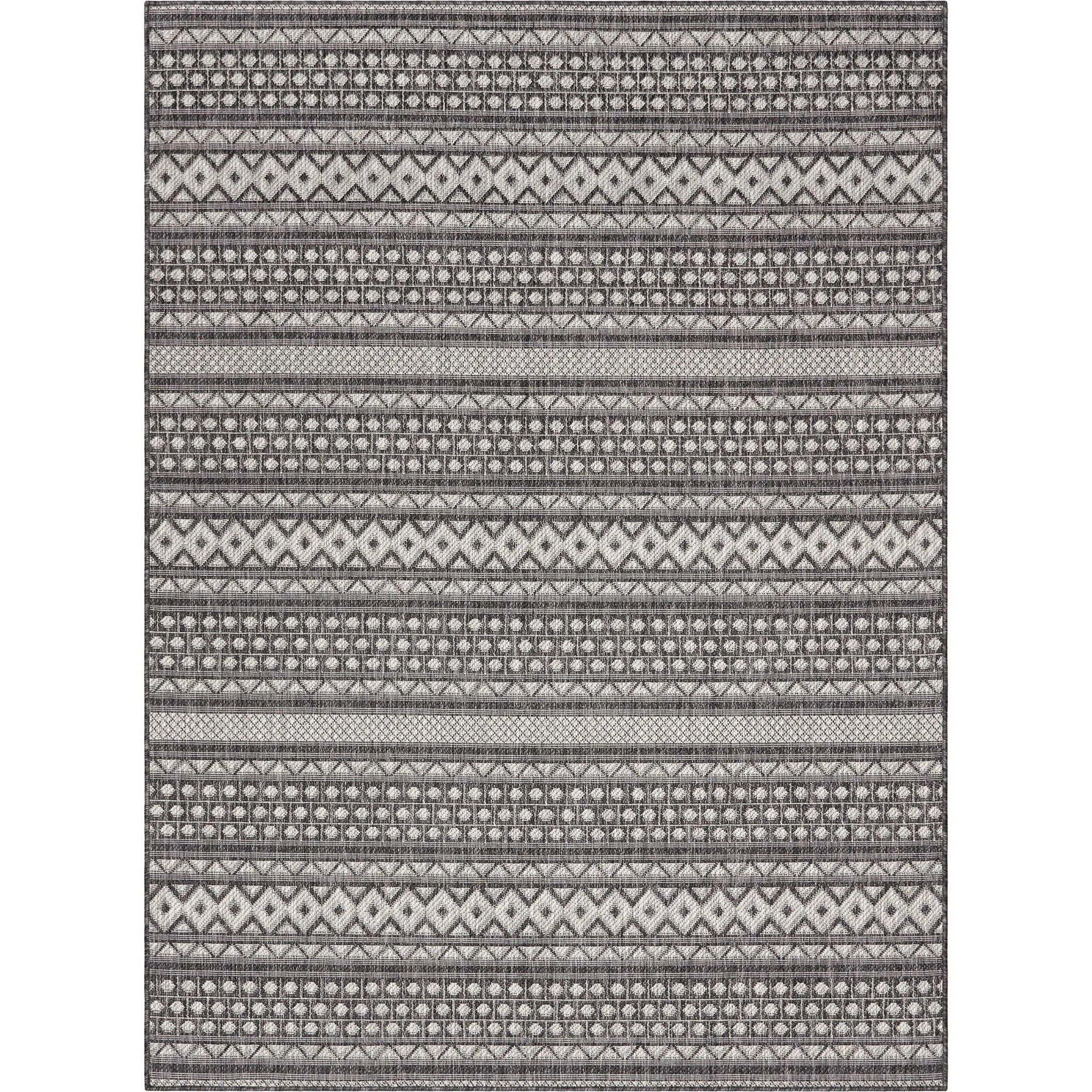 Arwen Tribal Indoor/Outdoor Black Textured Rug Well Woven