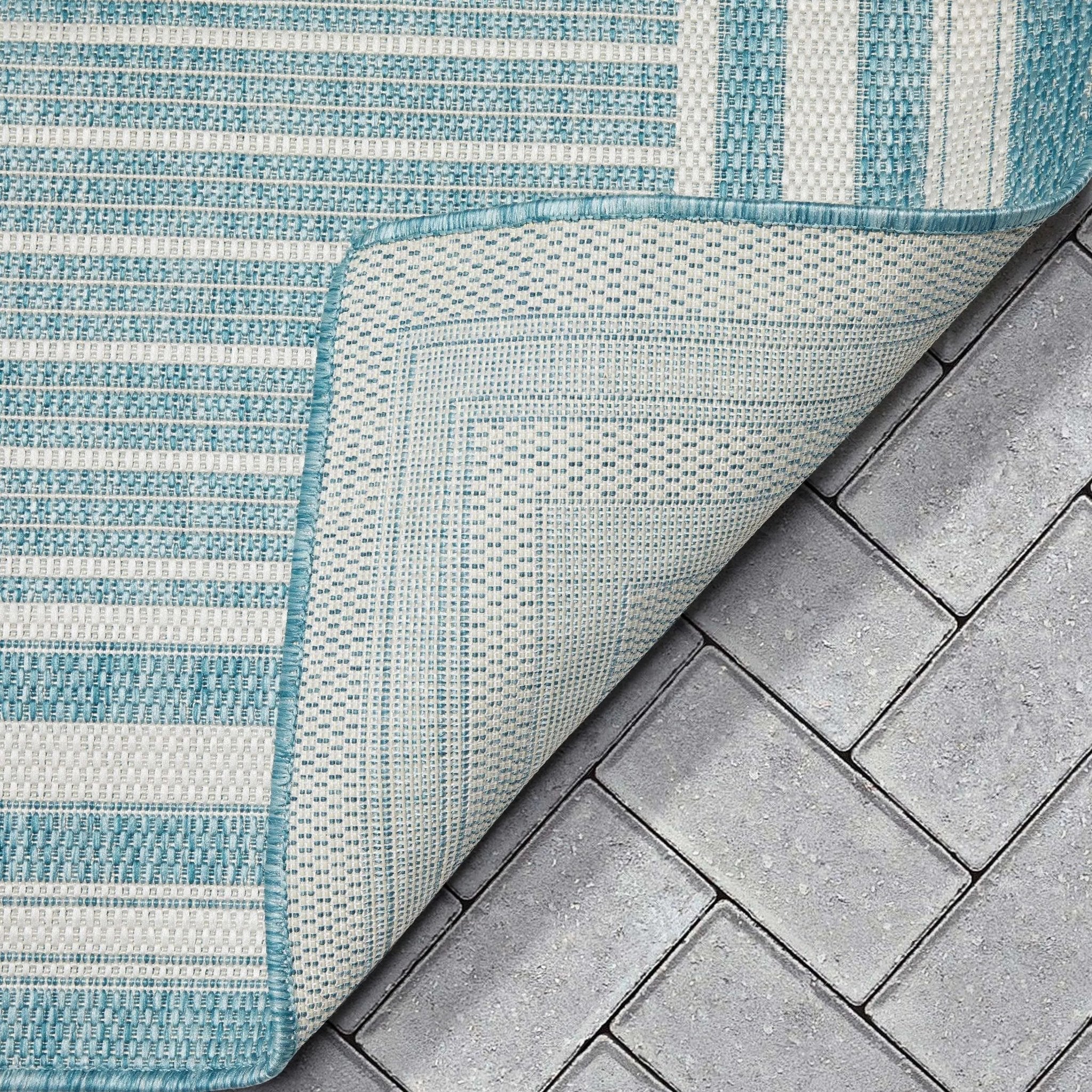 Frankie Modern Stripes Indoor/Outdoor Blue Textured Rug Well Woven