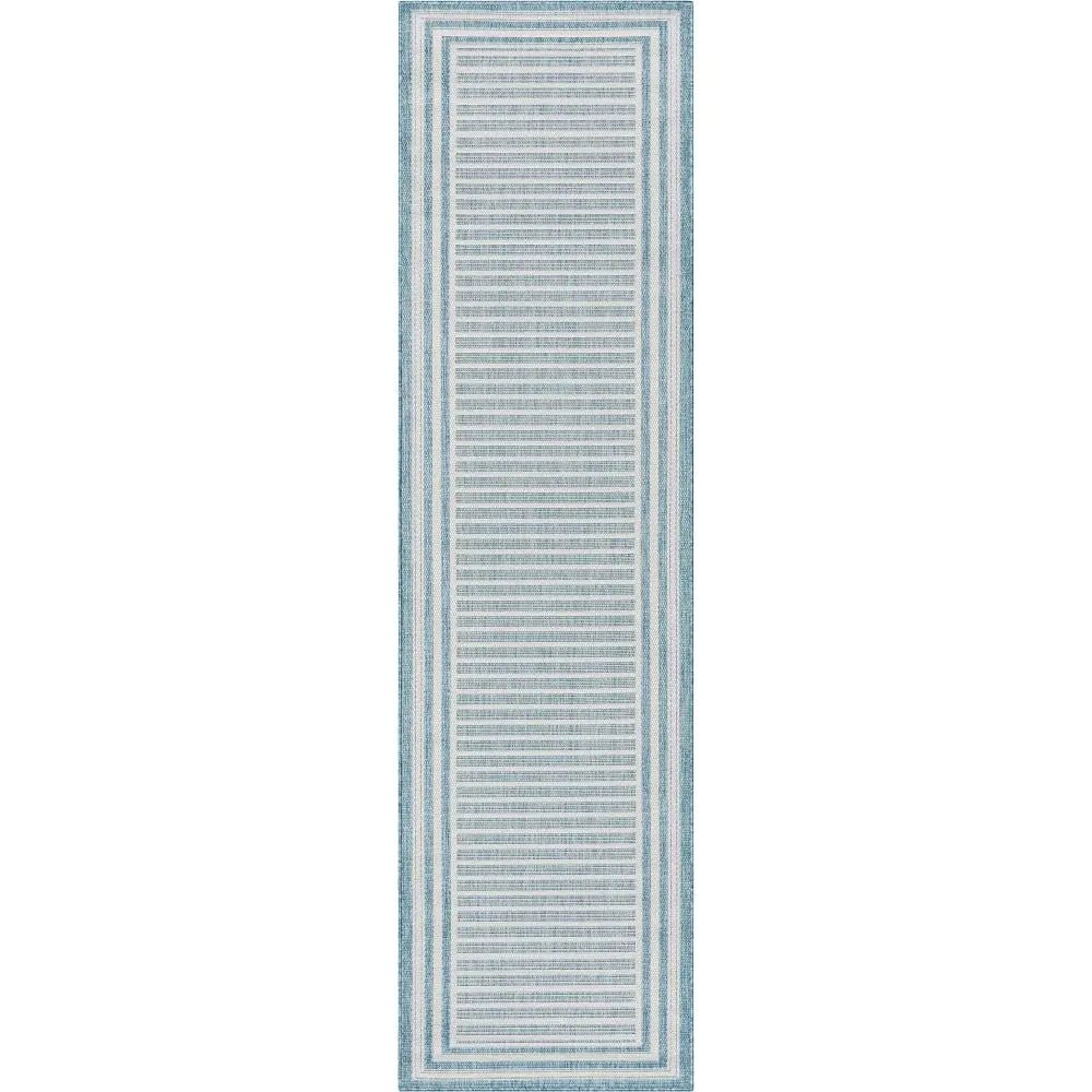 Frankie Modern Stripes Indoor/Outdoor Blue Textured Rug Well Woven