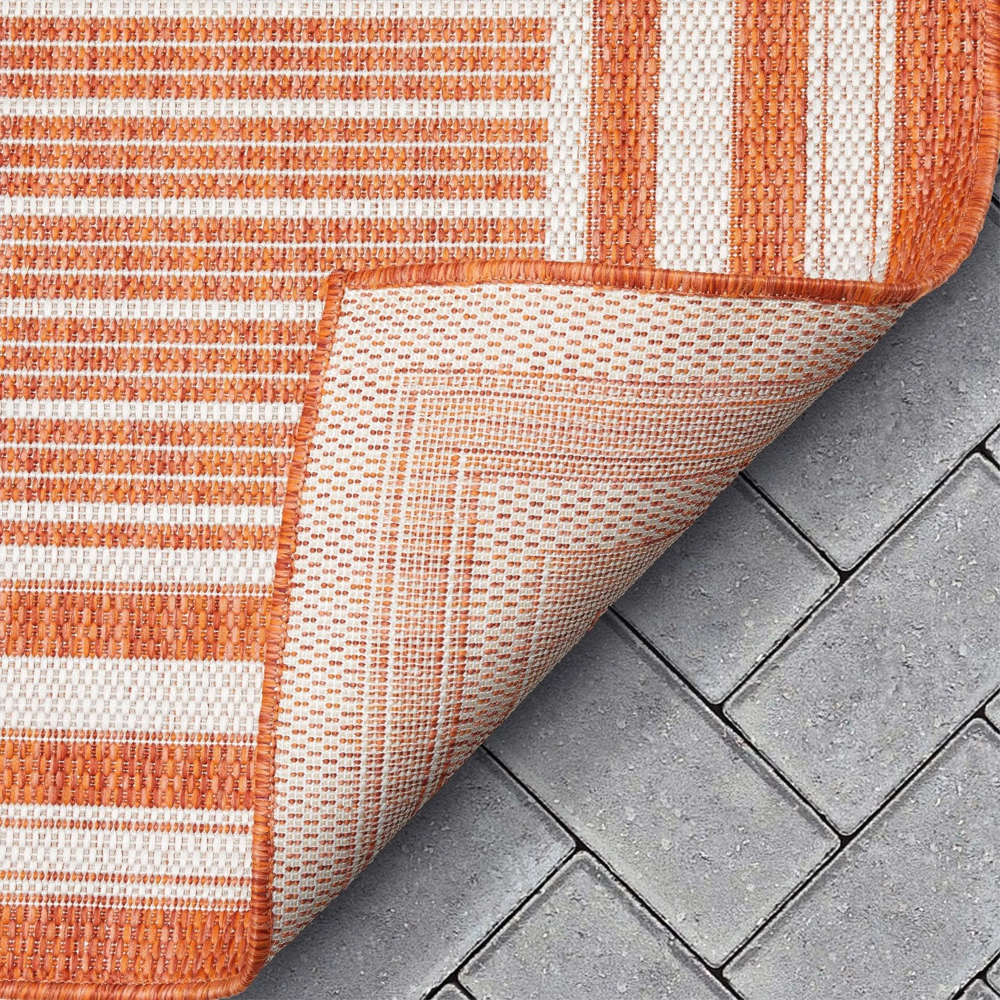 Frankie Modern Stripes Indoor/Outdoor Orange Textured 2'7" x 9'10" Runner Rug Well Woven