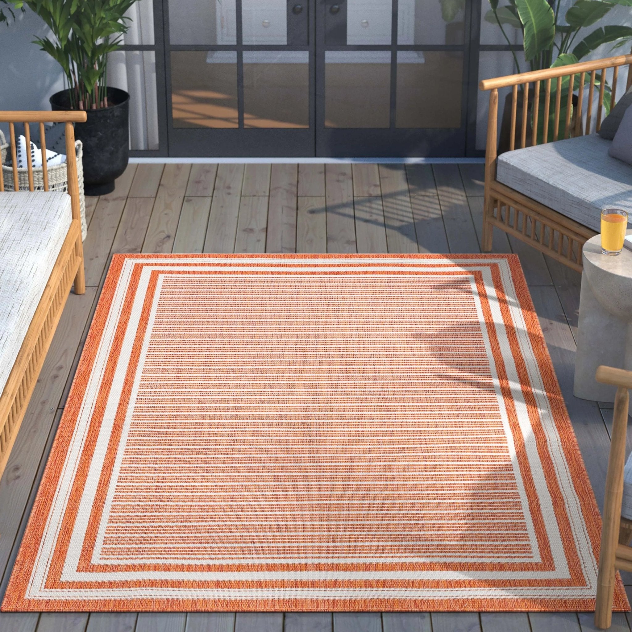 Frankie Modern Stripes Indoor/Outdoor Orange Textured 2'7" x 9'10" Runner Rug Well Woven