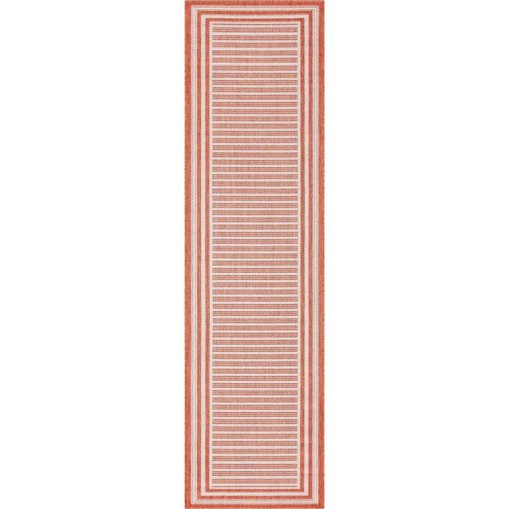 Frankie Modern Stripes Indoor/Outdoor Orange Textured 2'7" x 9'10" Runner Rug Well Woven