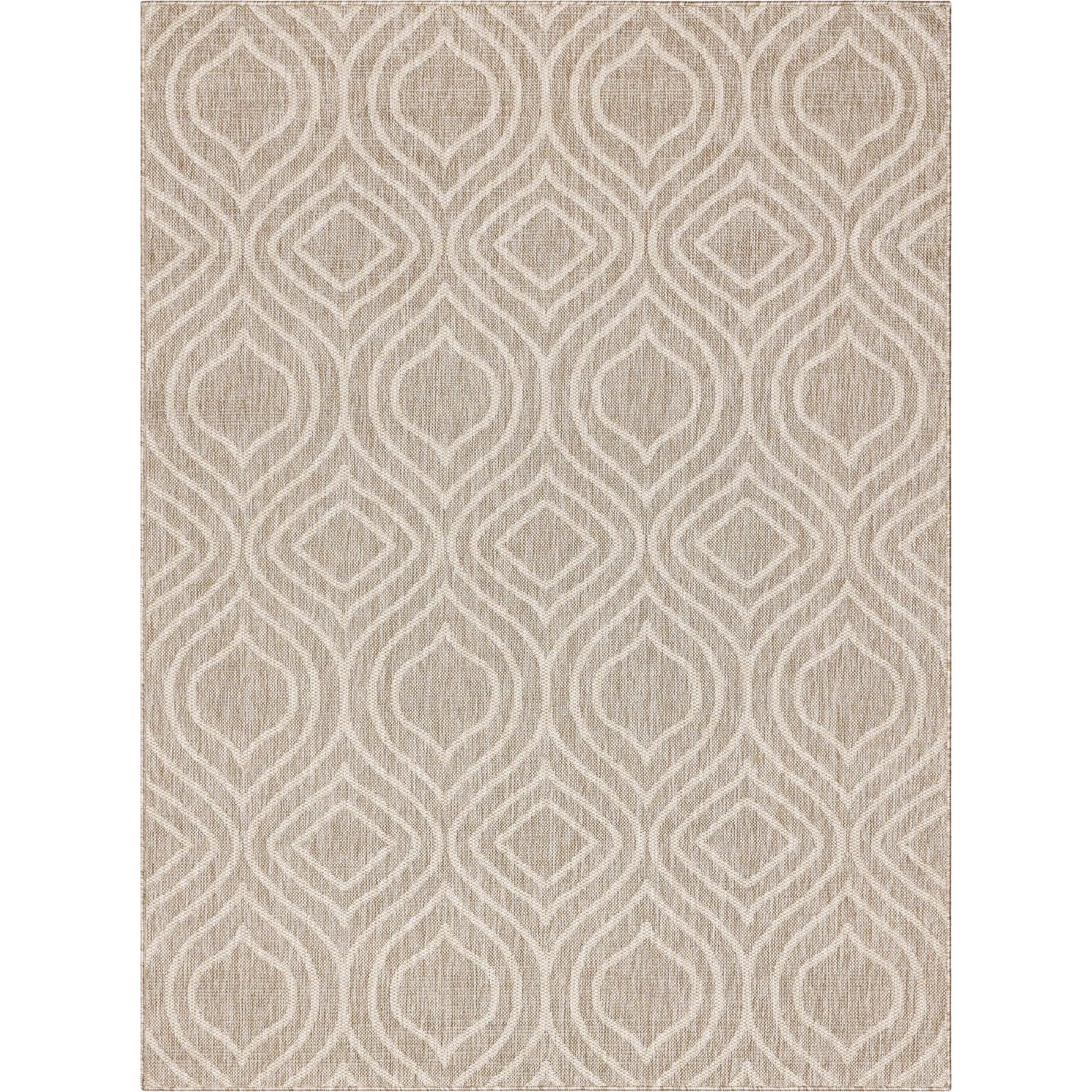 Ludo Lattice Trellis Indoor/Outdoor Beige Textured Rug Well Woven