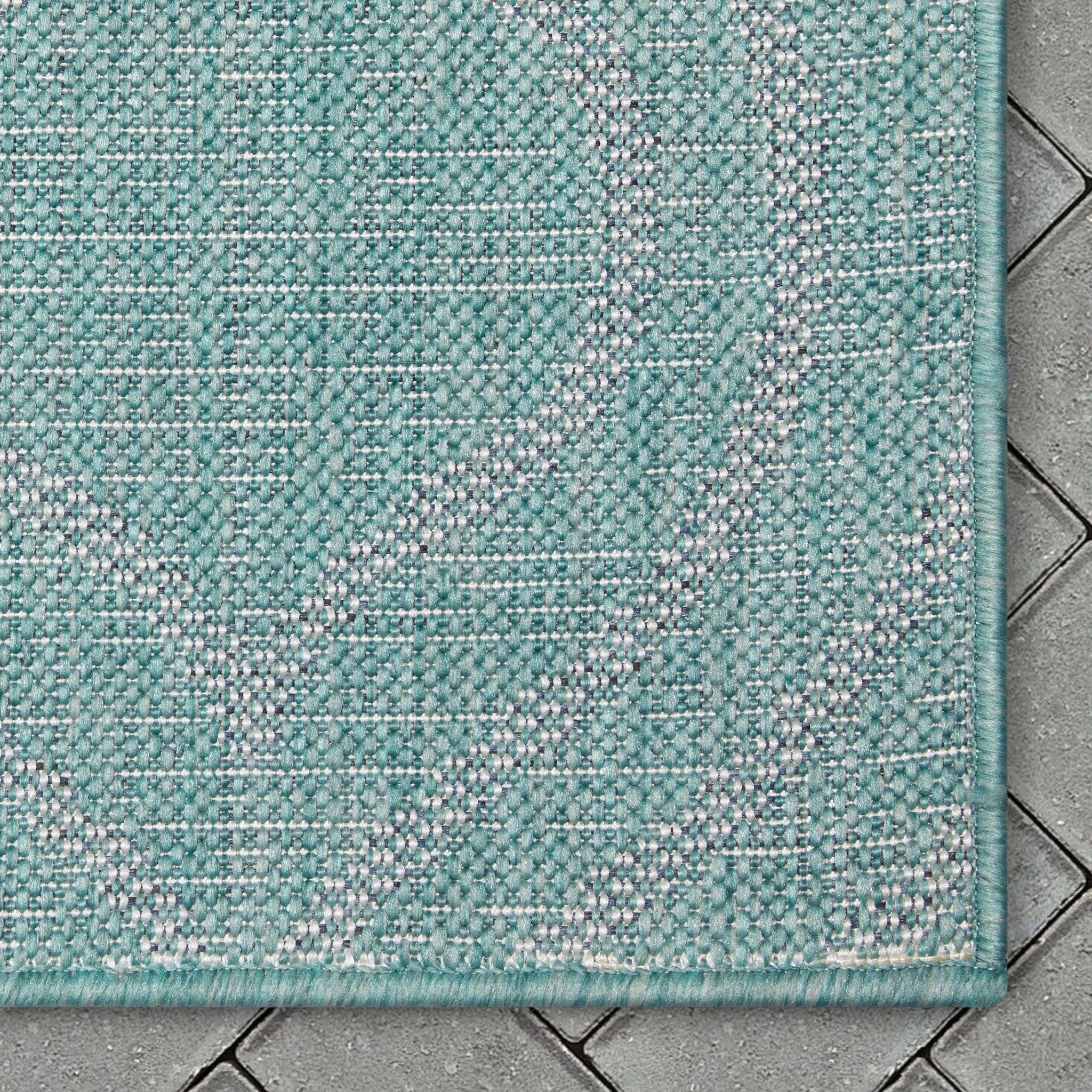 Ludo Lattice Trellis Indoor/Outdoor Blue Textured Rug Well Woven