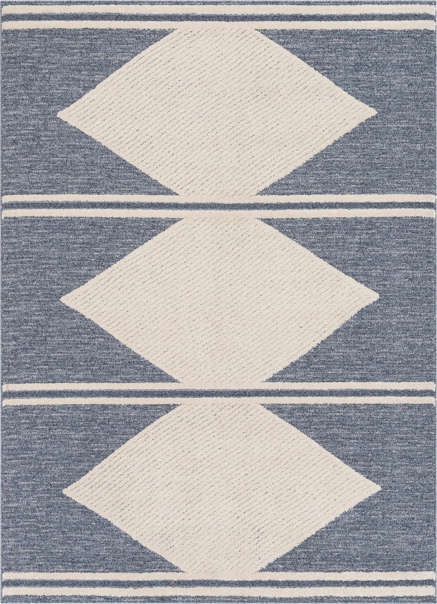 Evie Tribal Diamond Medallion Pattern Blue Looped Pile Rug Well Woven