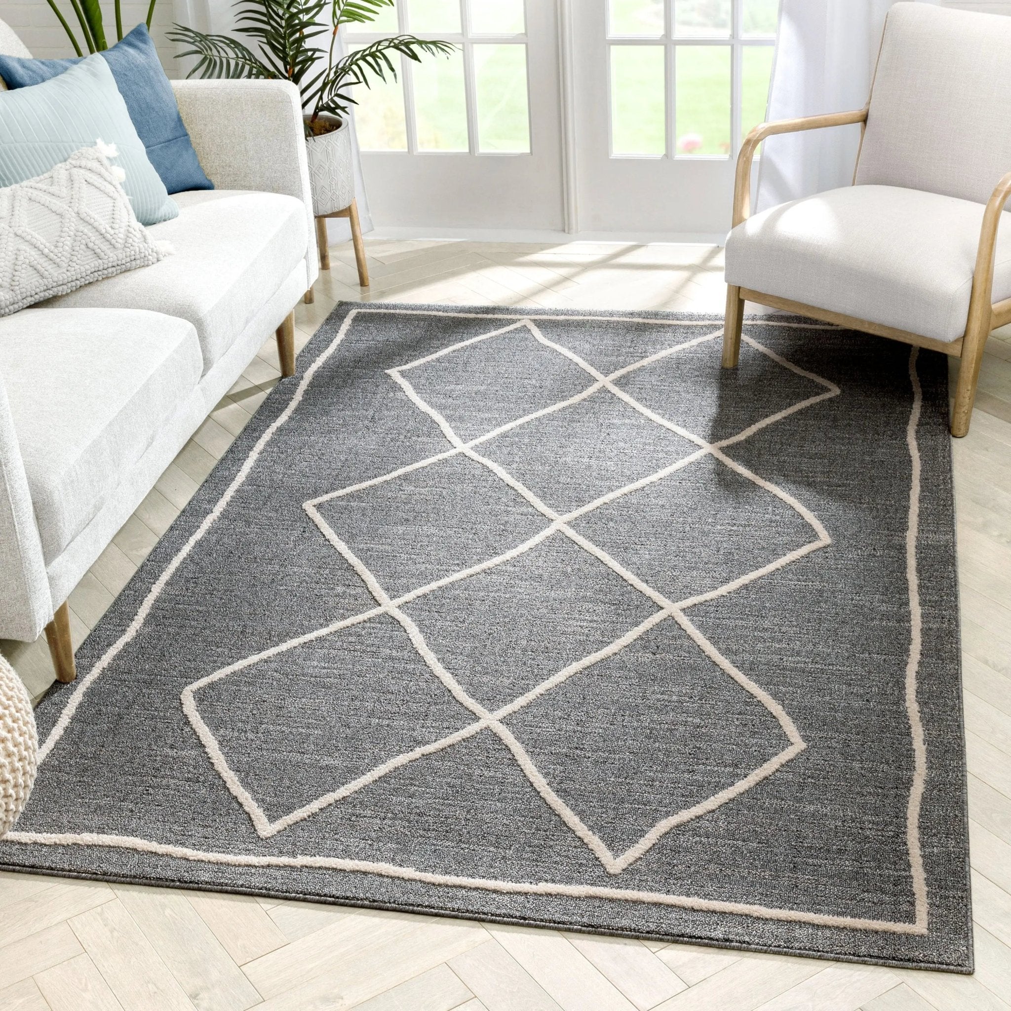 Cora Moroccan Lattice Trellis Grey Looped Pile Rug Well Woven